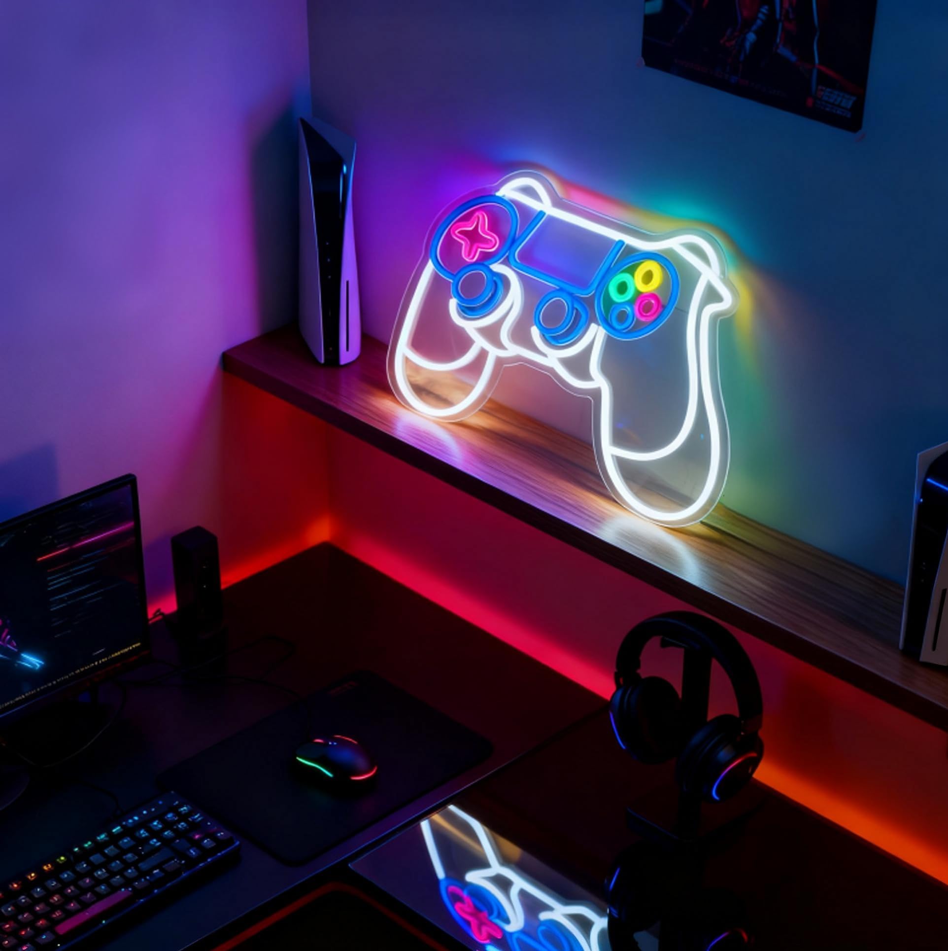 Cartello al neon con controller di gioco, luce al neon decorativa alimentata tramite USB, per sala da gioco, adolescenti, ragazzi, ragazze, camera da letto, soggiorno, tavolo da parete, decorazione a