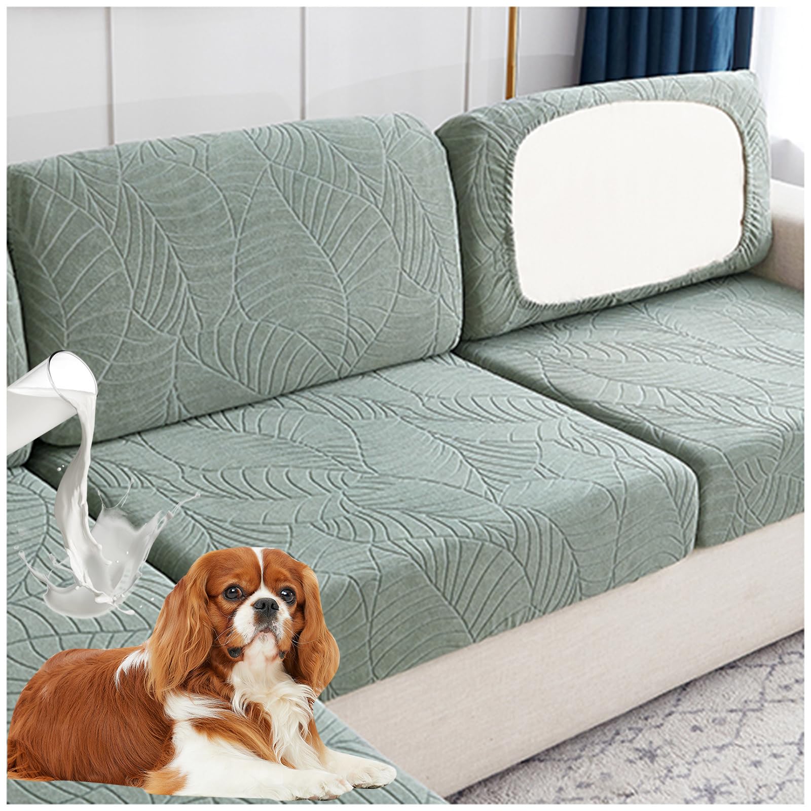 NNSMUN Sofa Seat Cushion Covers Waterproof, Sofa Cushion Slipcovers High Stretch Universal Elastic Sofa Cover, Couch Cushion Covers Replacement for Individual Cushions (Grass Green,Large Headrest)