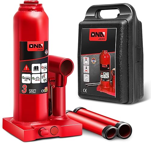 Miniatura 19 de DNA Motoring Gato hidráulico de aire de botella - 20 toneladas (40,000 libras) de capacidad, mango manual y bomba de aire para la elevación