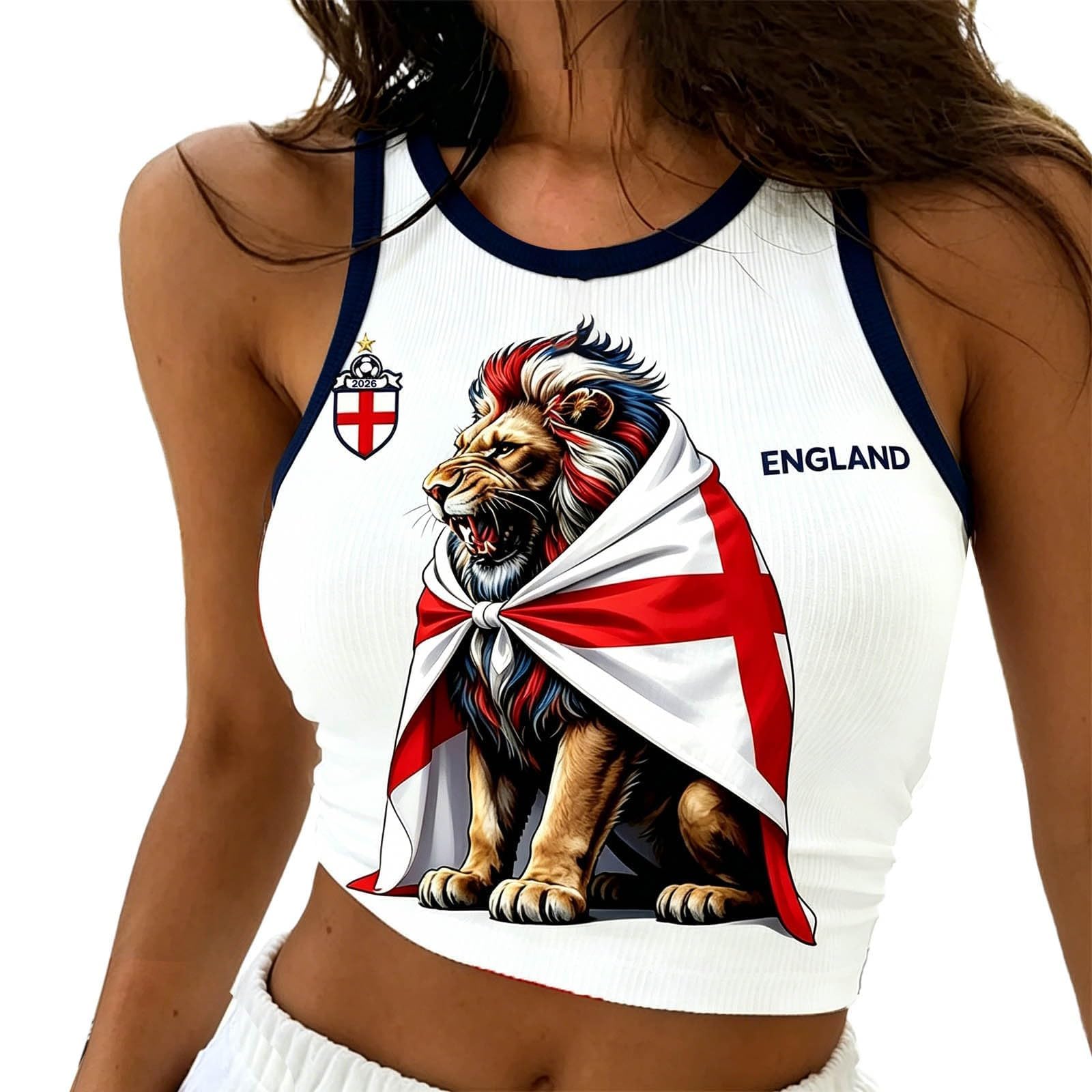 Crop Tops for Women 2026 England Football Shirt Team Graphic Sleeveless Racerback Ribbed Cropped Tank Top Casual Wear Perfect Present for Football Lovers Match Day Outdoor Gatherings S-XXL — image 1