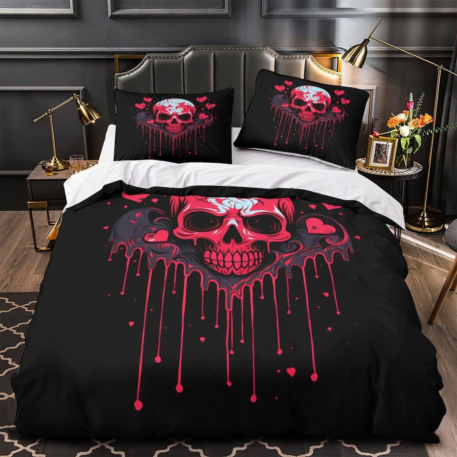 Parure de lit gothique 200x200cm avec housse de couette dark fantasy en microfibre pour ado