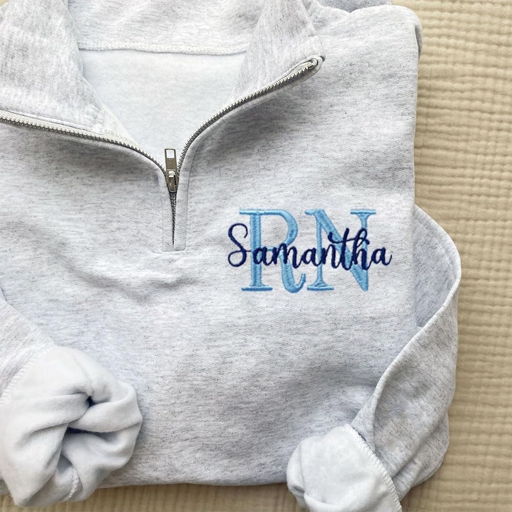 IZI POD Personalized Embroidered Nurse Sweatshirt, Embroidered for Nurse Zip Sweatshirt, Gift for Women, RN LPN APRN CNA - Image 3