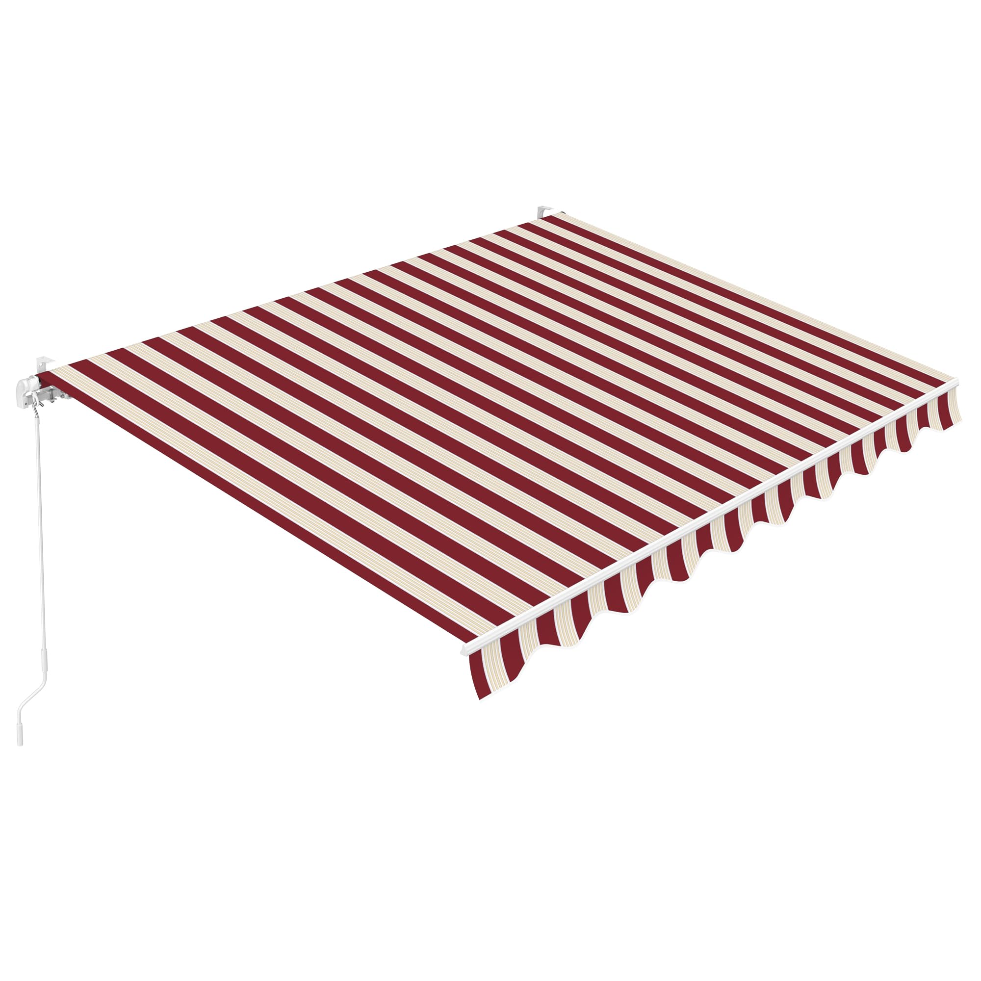 Condition photo showing New/Like New for paramondo patio awning retractable fully assembled 9.8'×8.2', manual commercial grade - premium quality 100% 280g ployester window door sunshade shelter deck canopy balcony, wine with beige strip