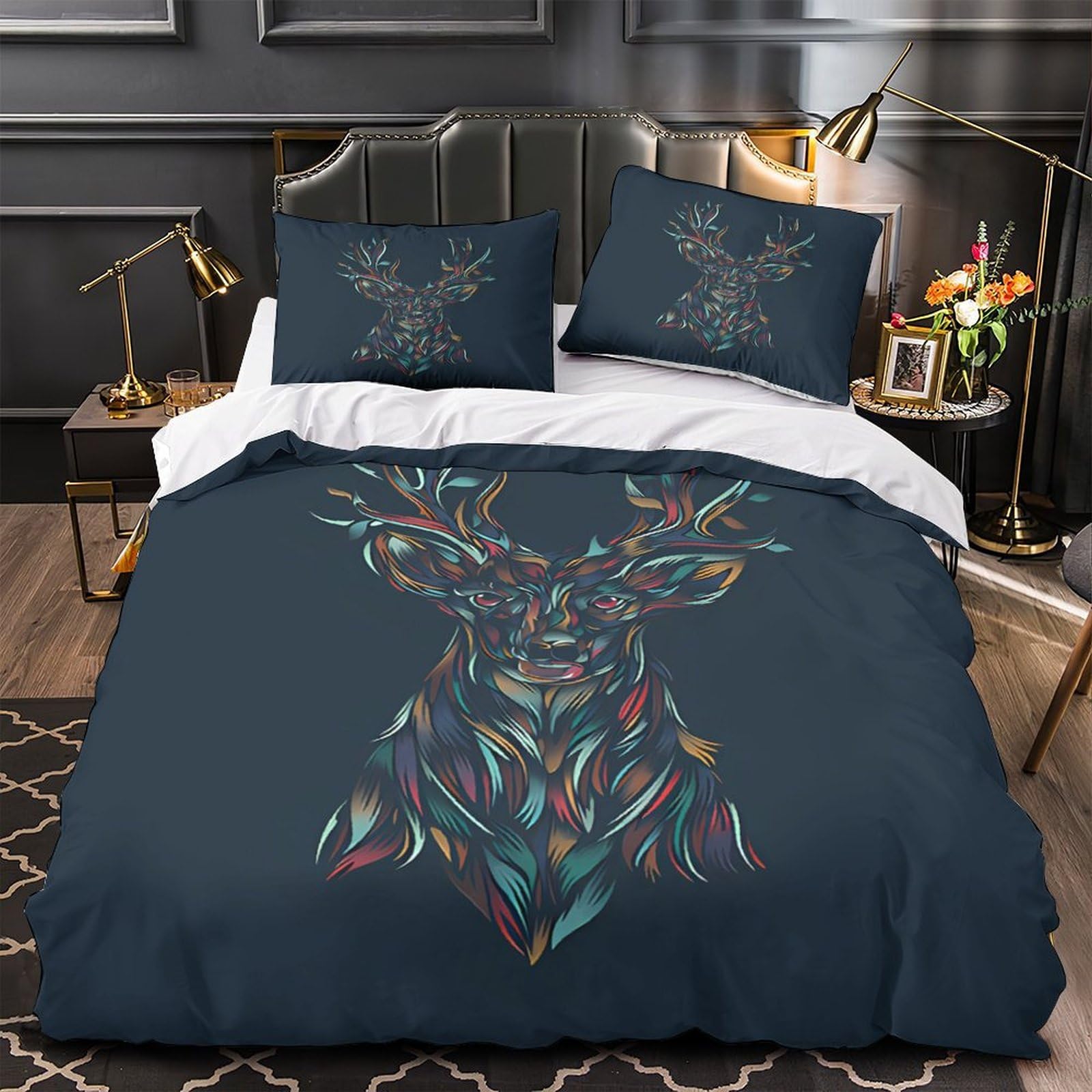 Housse de couette 3D cerf en microfibre douce et hypoallergénique avec fermeture éclair
