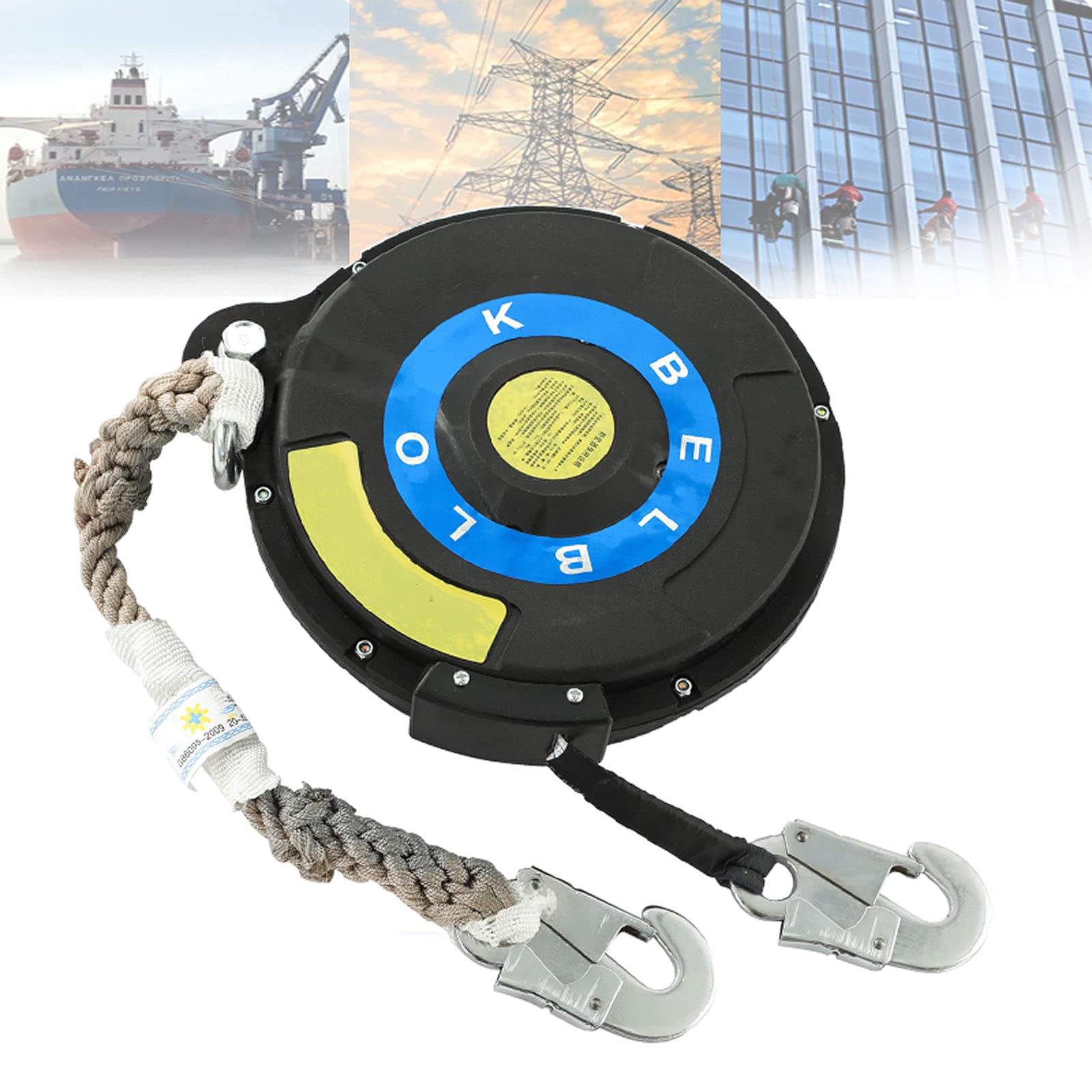Dispositivo Anticaídas Retráctil de Cable, Arnes de Seguridad Anticaídas Retráctil con Gancho y Cincha de Dyneema, 5-20m, Equipo de Protección Personal para Andamio Construcción a Gran Altitud