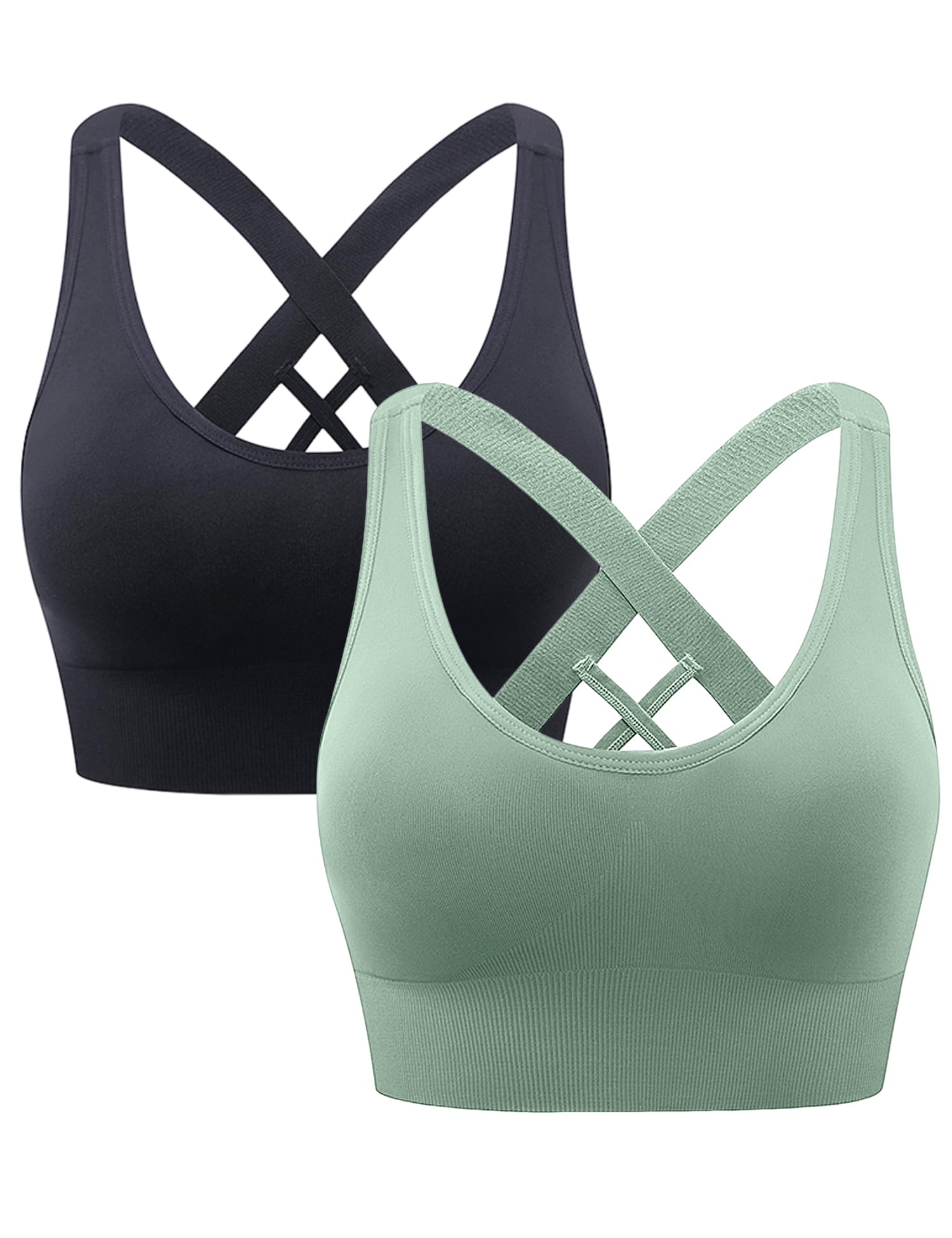 Heersan Sport BH Damen, Push up Sport Bra Ohne Bügel Crossback Seamless Starker Halt Sports Bra mit Abnehmbaren Gepolstert für Fitness Lauf Joggen Yoga