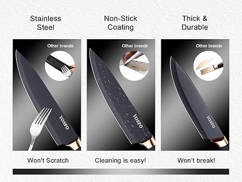 Vista 3 de Juego de cuchillos de chef de acero inoxidable, 6 piezas, incluye chef de 8 pulgadas, pan de 8 pulgadas, Santoku de 7 pulgadas, utilidad de 5