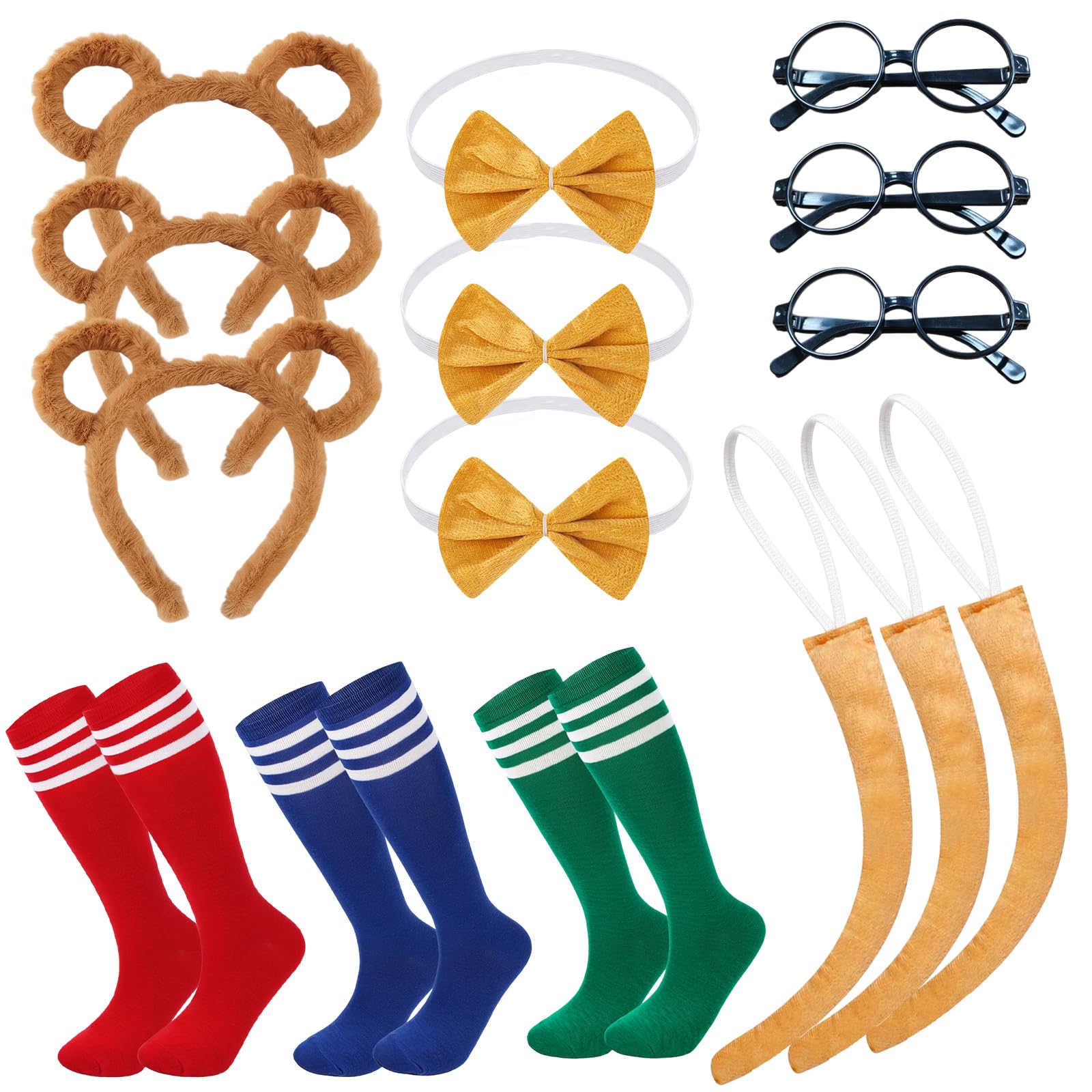 10 Pcs Mouse Costume Set for Adults & kids, 3 Mouse Headbands 3 Glasses, Red Hat, 3 Pairs of Socks (Green/Red/Blue) –Animal Cosplay, Halloween Costume, World Book Day Outfit Dress Up (Style 2)