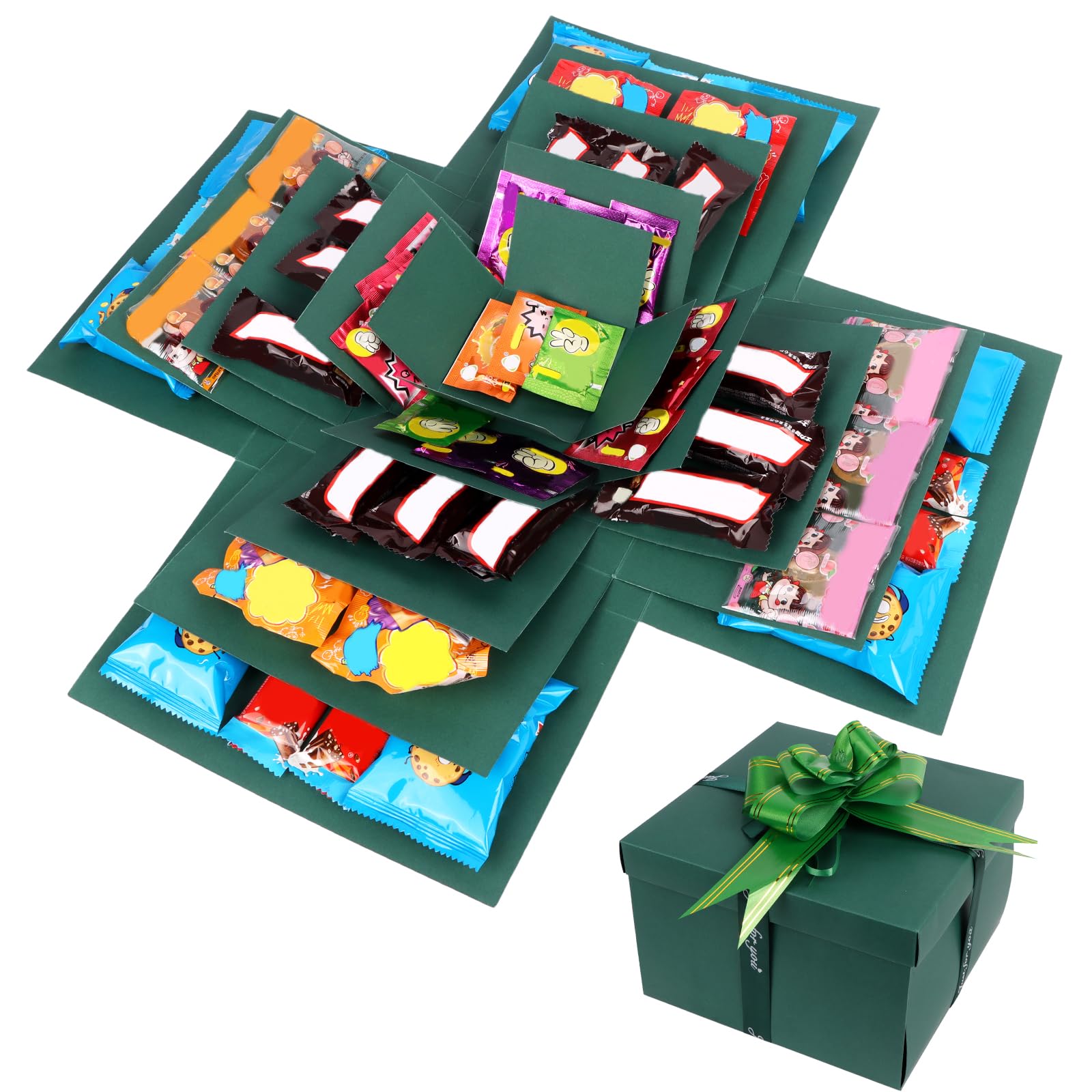 5 Layer Creative Explosion Gift Box, Green Snack Explosion Box with Tape and Ribbon, DIY Explosion Gift Box Surprise Box for Valentine's Day Anniversary Wedding Birthday