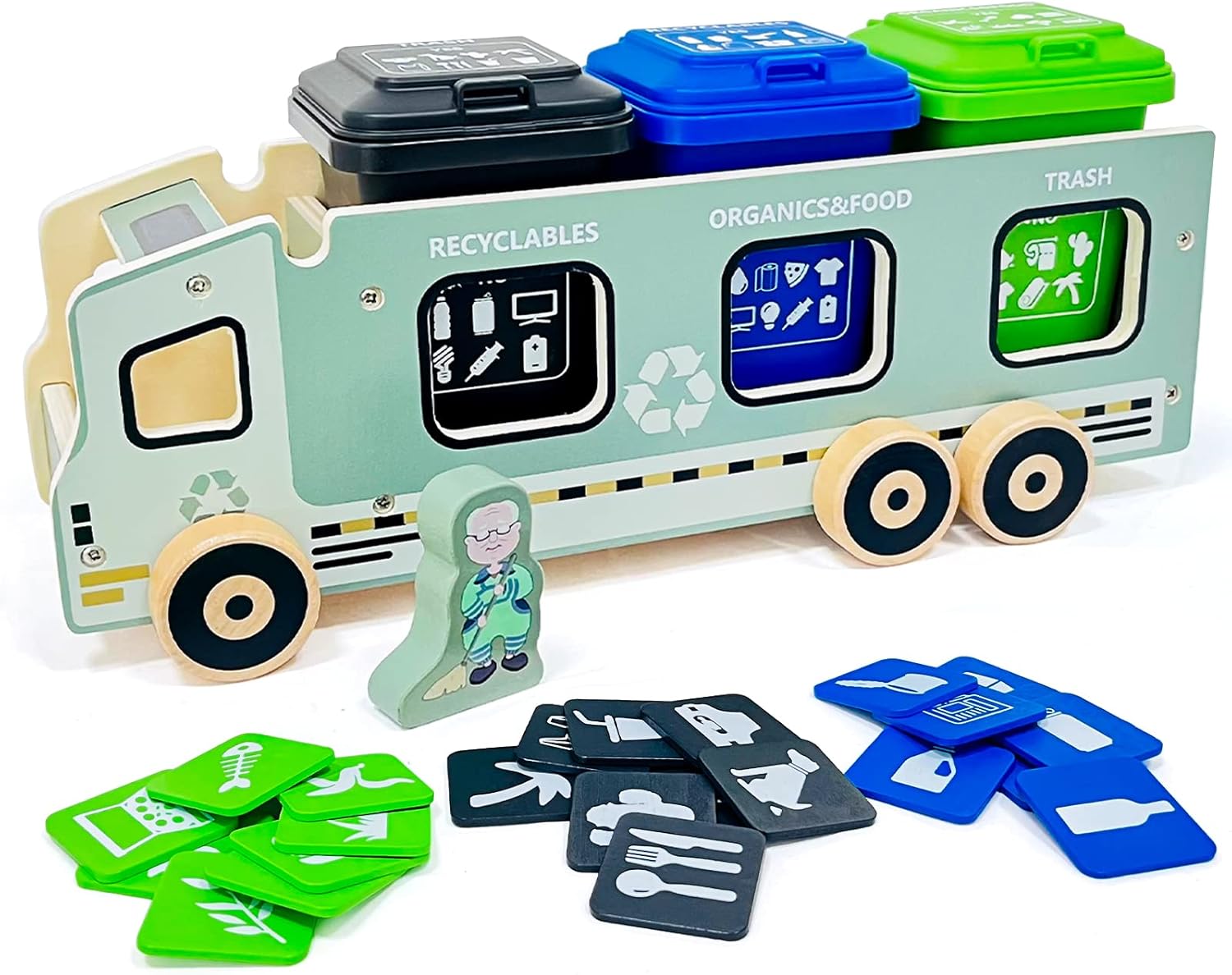 Tmgooyier Large Wooden Garbage Truck Toy for 4 5 6 7 Years