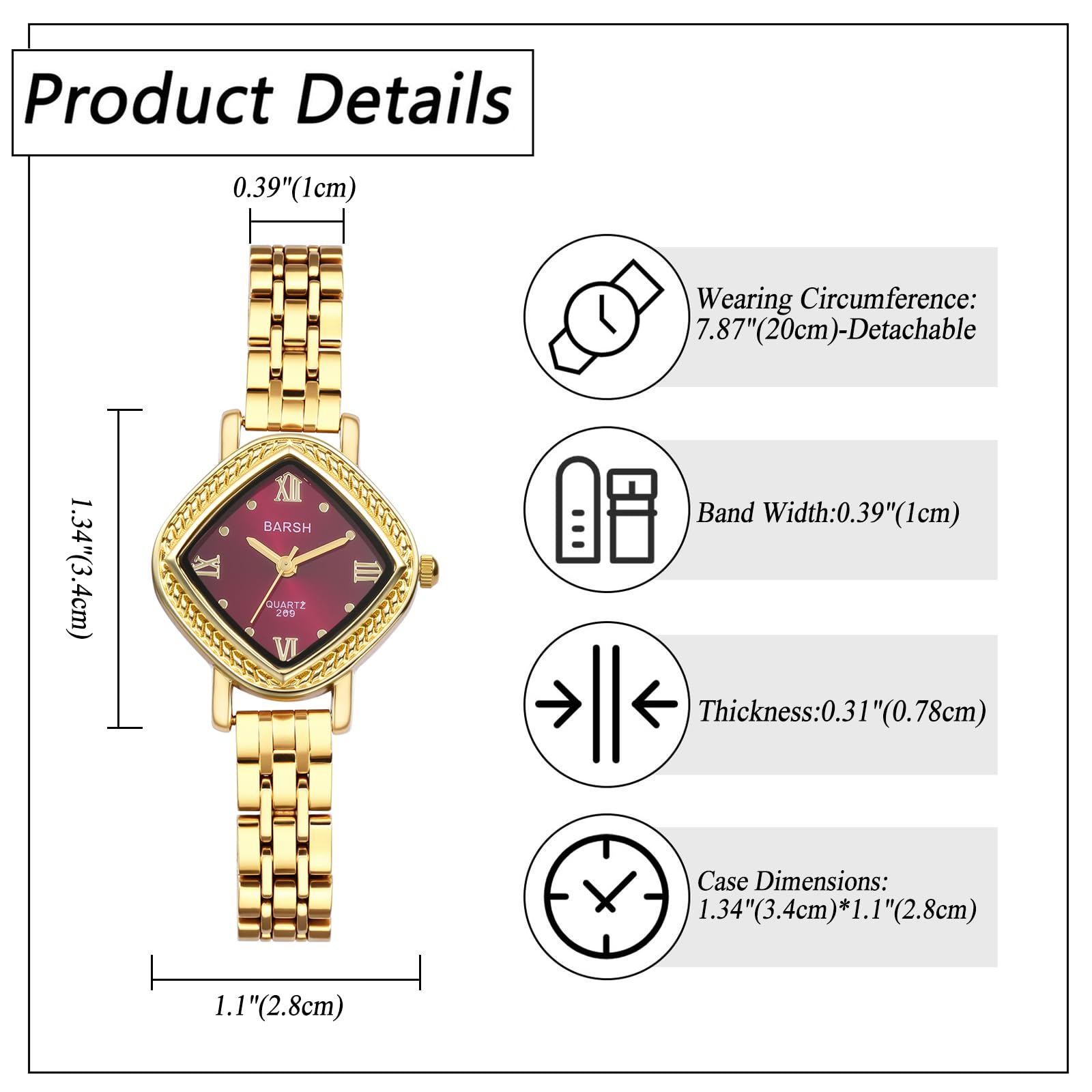 JewelryWe Reloj de pulsera gruesa para mujer: reloj de pulsera abierta de acero inoxidable en tono dorado, esfera analógica de cuarzo fácil de leer con números romanos con detalles de circonita cúbica