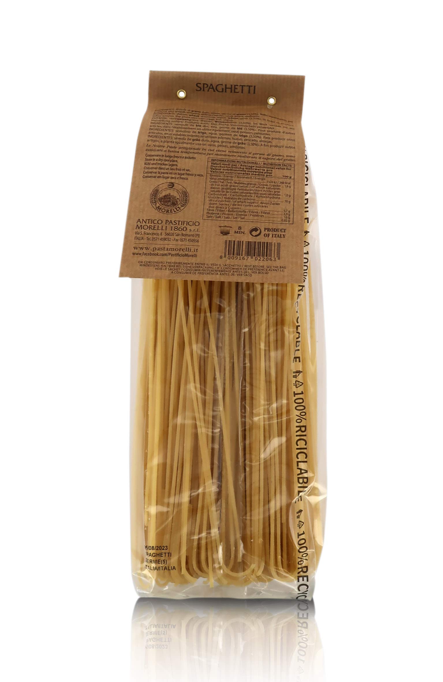 Spaghetti, Pasta al Germe di Grano, 8 Confezioni da 500 Grammi