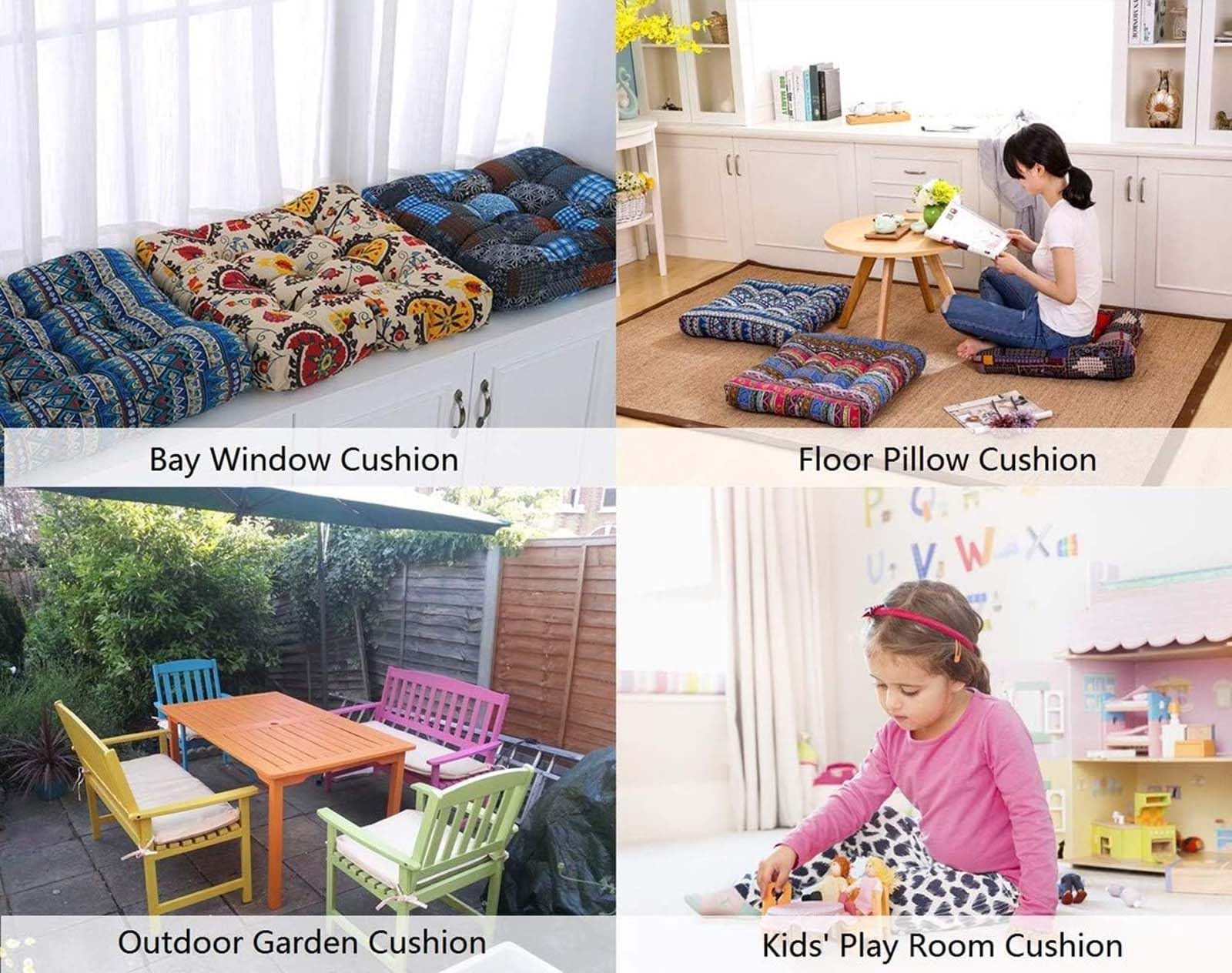 Cojines Grandes de 8 cm de Grosor para sofá de 45 x 45 cm. Cojín de Suelo Grueso con mechones, cojín de Tatami Suave y Grande para Silla de Comedor, Ideal para Personas mayore