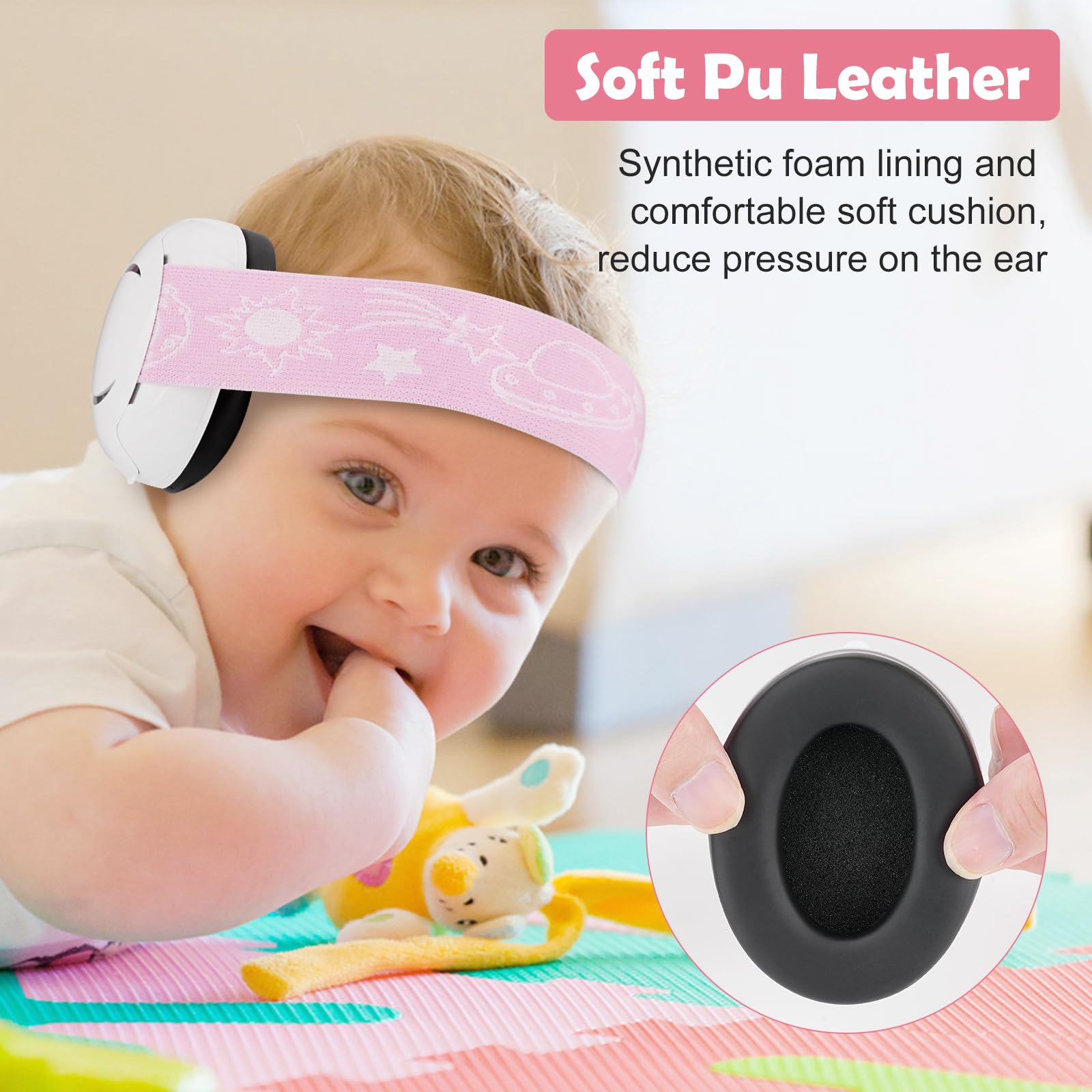 Baby Ear Defenders e protezioni, protezioni per le orecchie dei bambini con morbido cuscino regolabile paraorecchie a cancellazione di rumore per bambini compresa tra 3 mesi e 2 anni 25dB, rosa