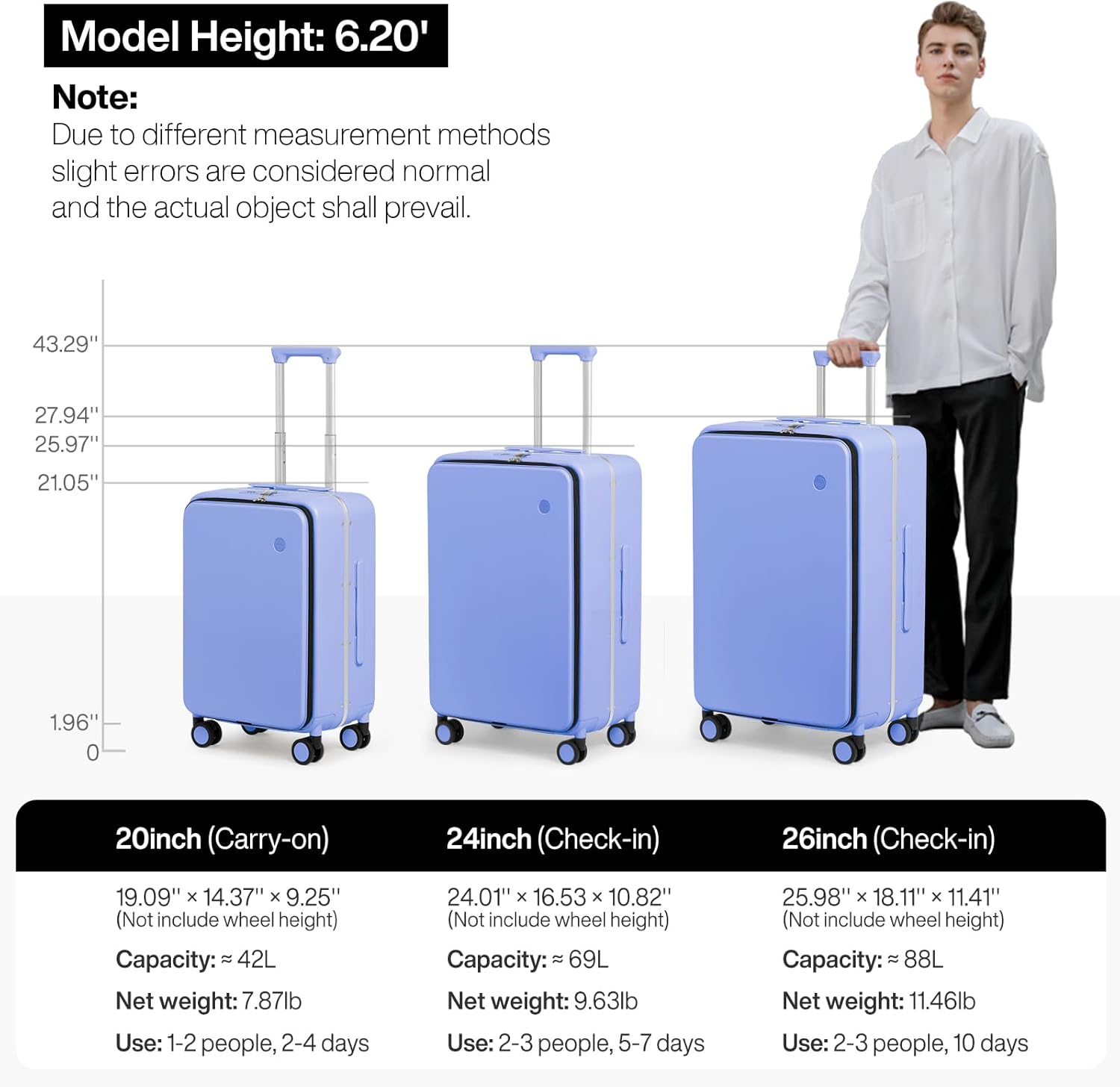 mixi 20 Inch Carry On Luggage 22x14x9 Airline Approved PC Hard Shell Suitcase Top Opening Aluminum Frame Travel Suitcases with Wheels, Lilac Purple