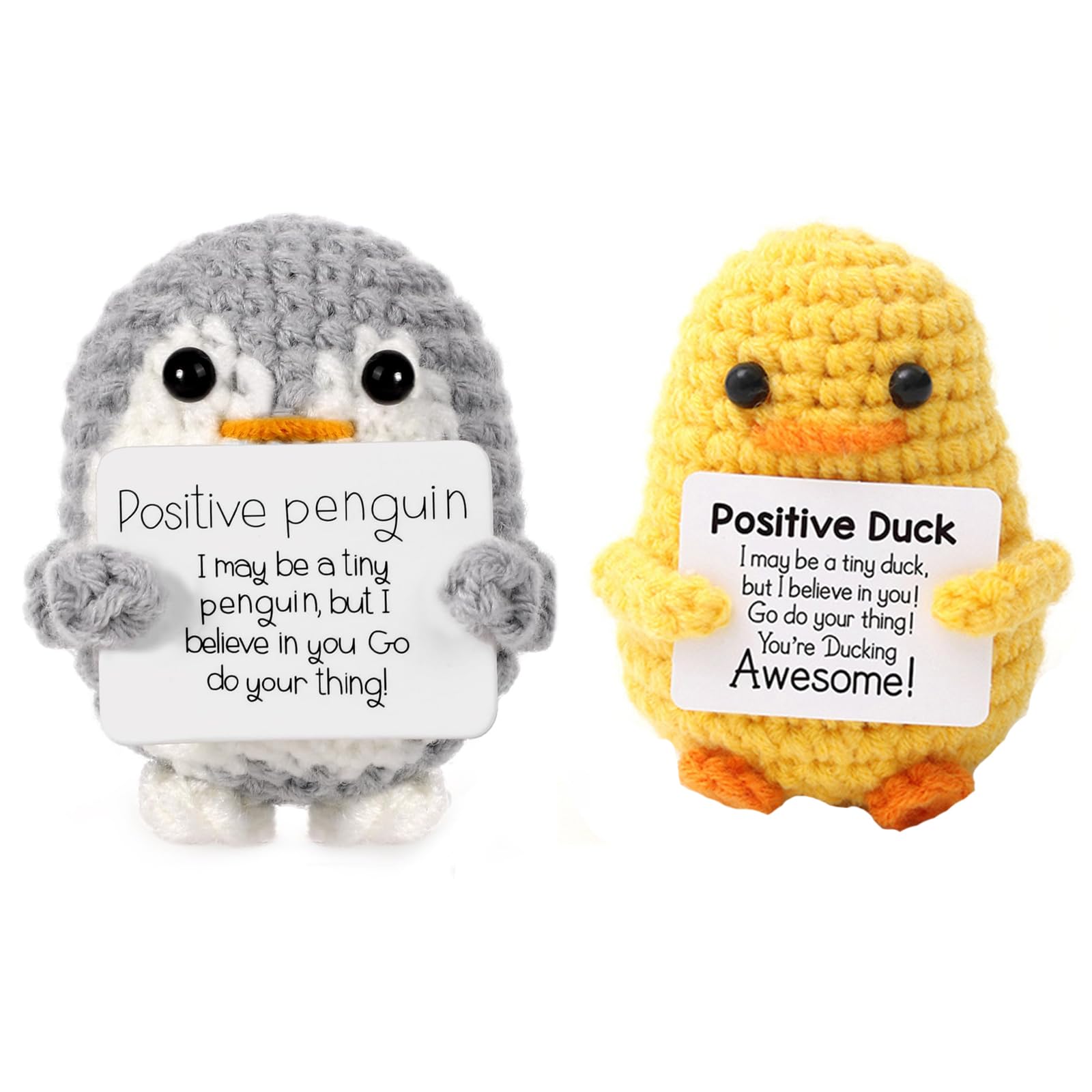 Positive Crochet Animals, Emotional Support Gift, Emotional Support Crochet Handmade Positive Gifts for Women Gifts for Lovers for Birthday Gifts Friends Party Decoration Good Luck Gift (Duck Penguin)