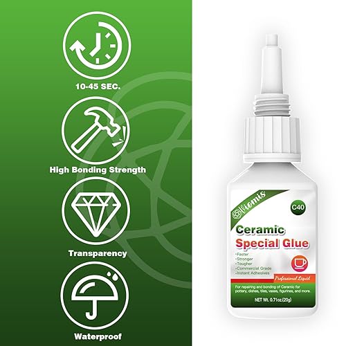 Miniatura 4 de Pegamento de cerámica de 0.71 oz, súper pegamento de cerámica instantánea para reparación de porcelana y cerámica, secado rápido, resistente al