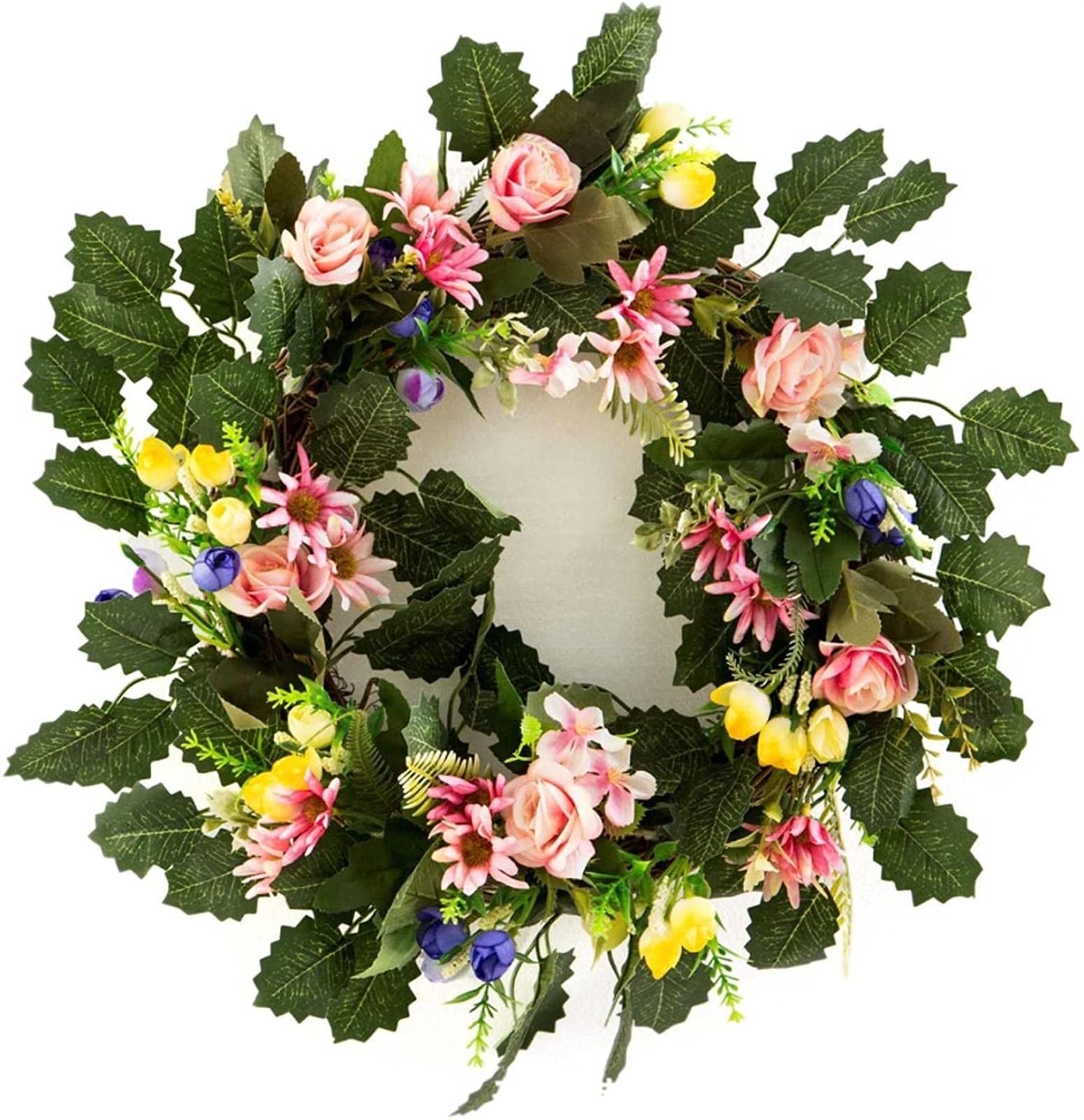 Artificial Wreath Decorative，45cm Simulation Flower Wreath Door Hanging Home Garland Wall Decoration Artificial Rose Vintage Wreaths Suitable，for Festival Celebration Front Door/Wall/Fireplace