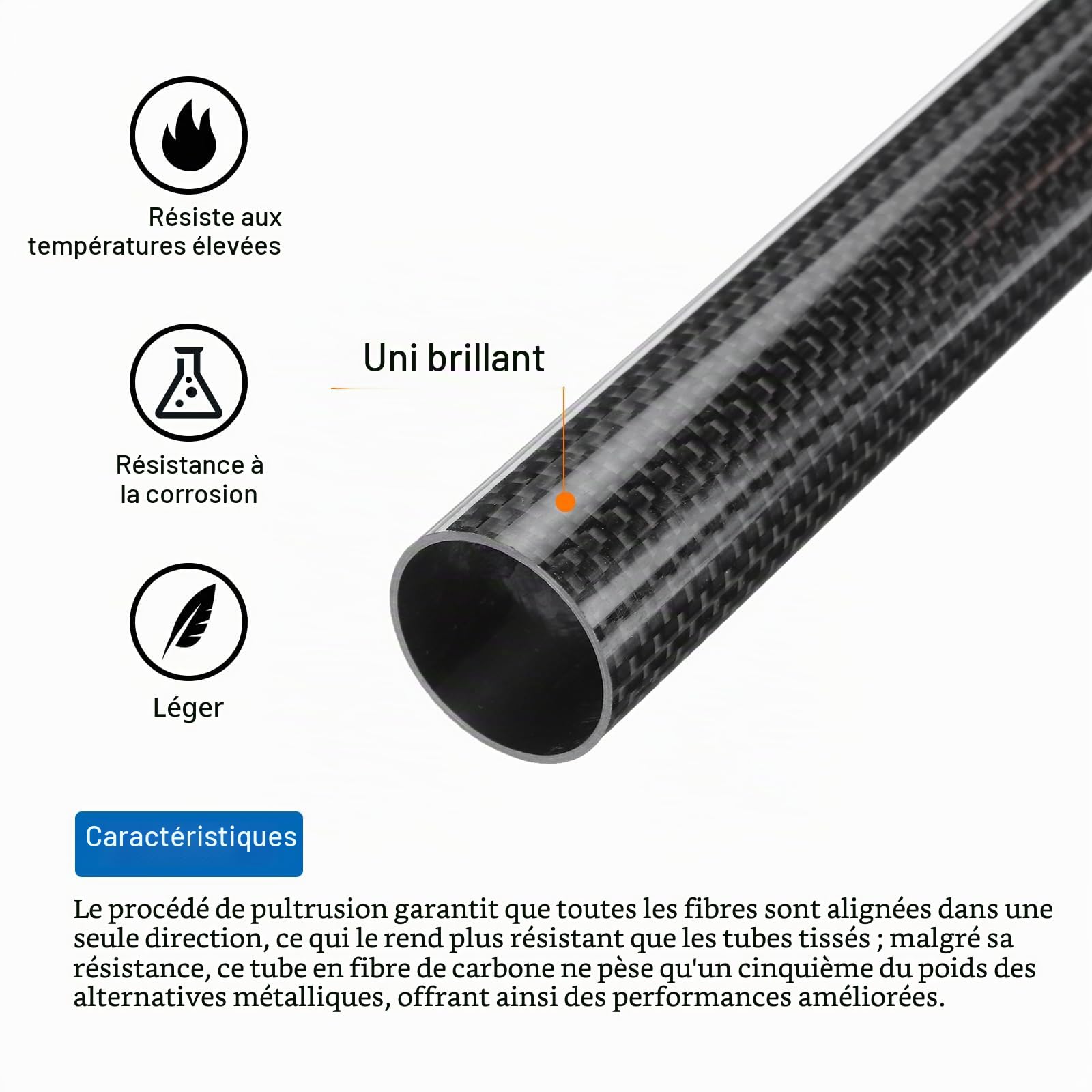 QUARKZMAN 1Pcs Tube En Fibre De Carbone 23 X 25 X 420Mm Surface Brillante Rod 3K Enroulé En Fibre De Carbone naturelle Pour Avion Rc, Multicoptère, Quadricoptère
