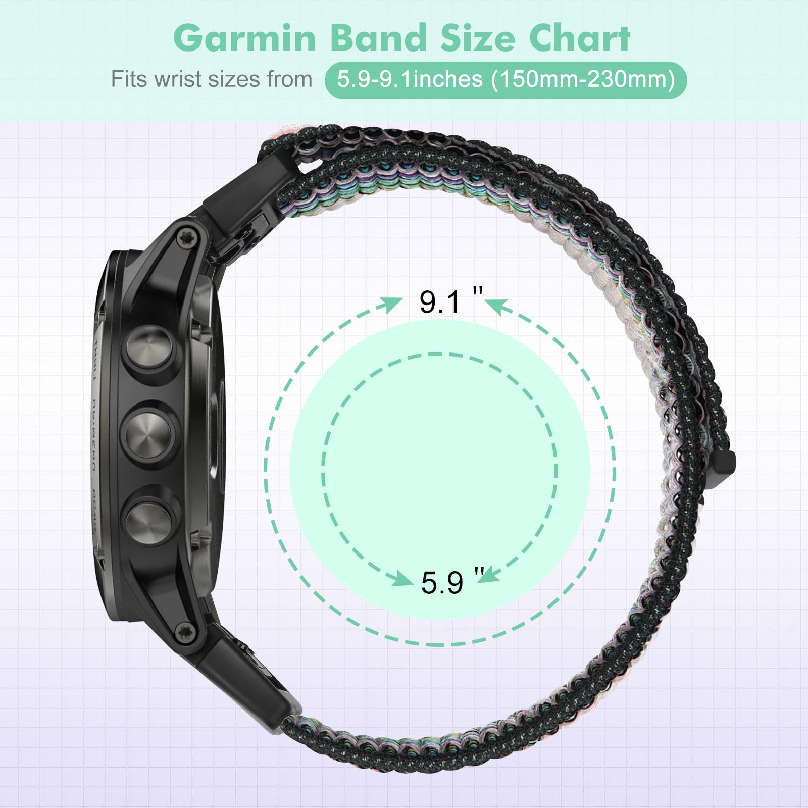 BTTNG 22mm Watch Strap Compatible With Garmin Fenix 8 47mm/7/7 Pro/6/6 Pro/5 Plus - Image 4