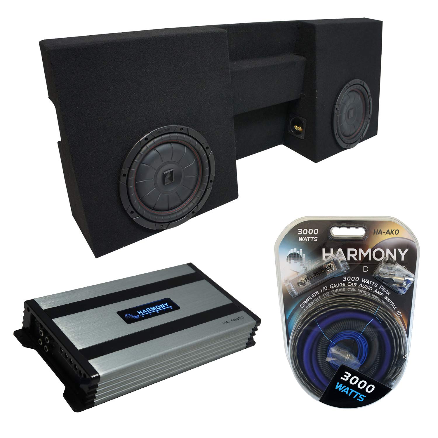 Harmony Audio Compatible with 2005-UP Toyota Tacoma Double Cab Truck Kicker Bundle CompVT CVT10 Dual 10