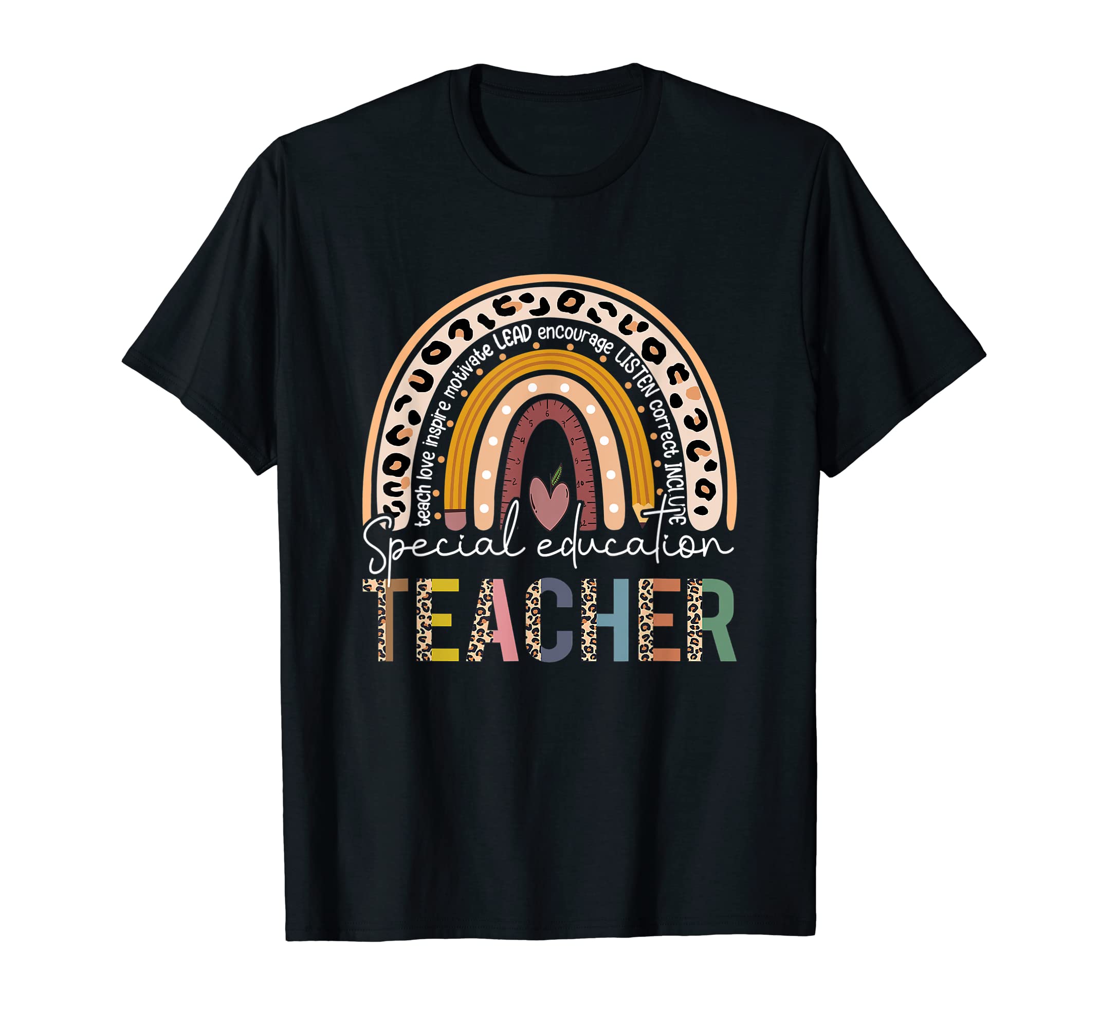 Sped Ed Squad SE Teacher Last Day Of SchoolSped Ed Special Education Teacher SPED Leopard Boho Rainbow T-Shirt
