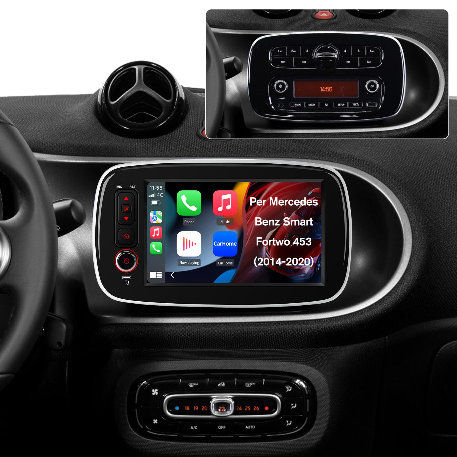 Android 15 Autoradio CarPlay Android Auto per Mercedes Benz Smart 453 Fortwo 2014-2020, 8 Pollici Car Radio con Bluetooth FM RDS Comandi al volante