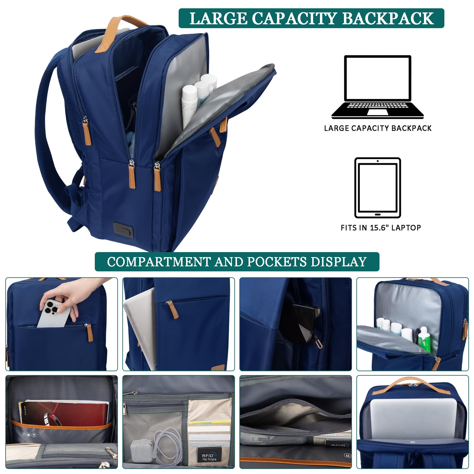 Hp hope Zaino da lavoro per uomo, zaino impermeabile da donna per zaino da scuola per laptop da 15,6 inch con porta di ricarica USB, zainetto antifurto da 22 litri per viaggi di lavoro, escursioni