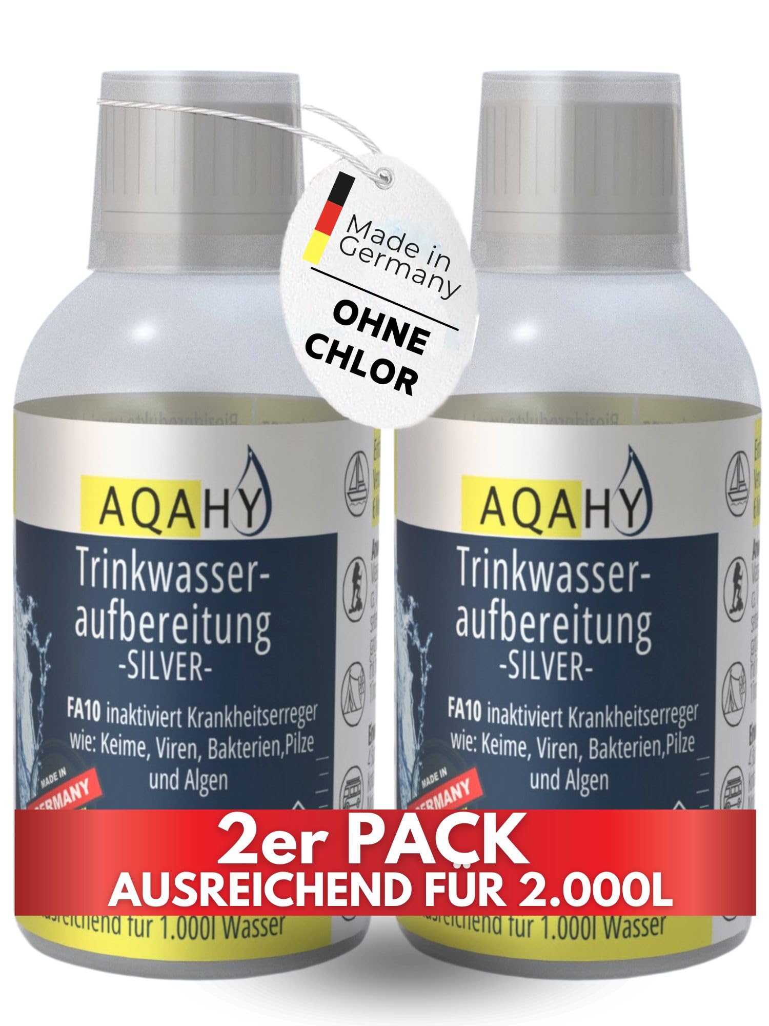AQAHY Trinkwasseraufbereitung Silber - Effektive Konservierung| Silberionen für sicheres Wasser | Wohnwagen, Camping, Outdoor