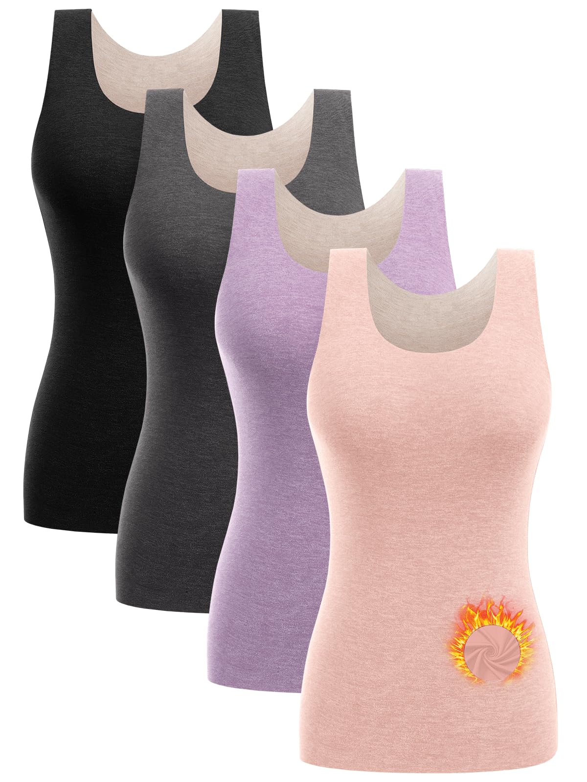 4/5 Pack Thermal Tank Tops Women Fleece Lined Underwear Tops Camisoles Sleeveless Undershirt Warm Base Layer Vest