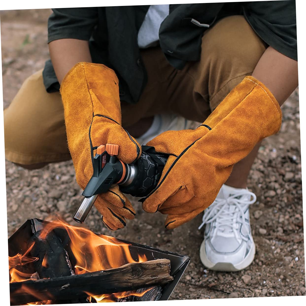 3 Paia Guanti Bbq Lunghi Resistenti Al per Esterni Protezione Avambraccio Guanti Antiscottatura per Barbecue e Campeggio