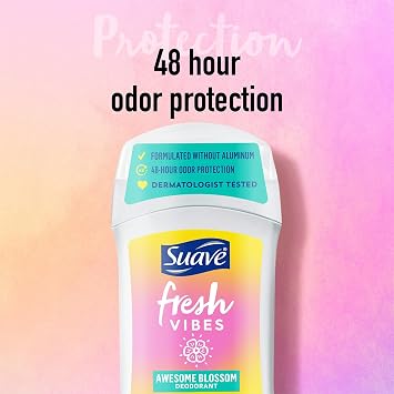 Suave Aluminum-Free Deodorant for Kids, Teen Girls & Boys, Fresh Vibes 2-Pack, 48H Protection, 1.2 Oz Ea