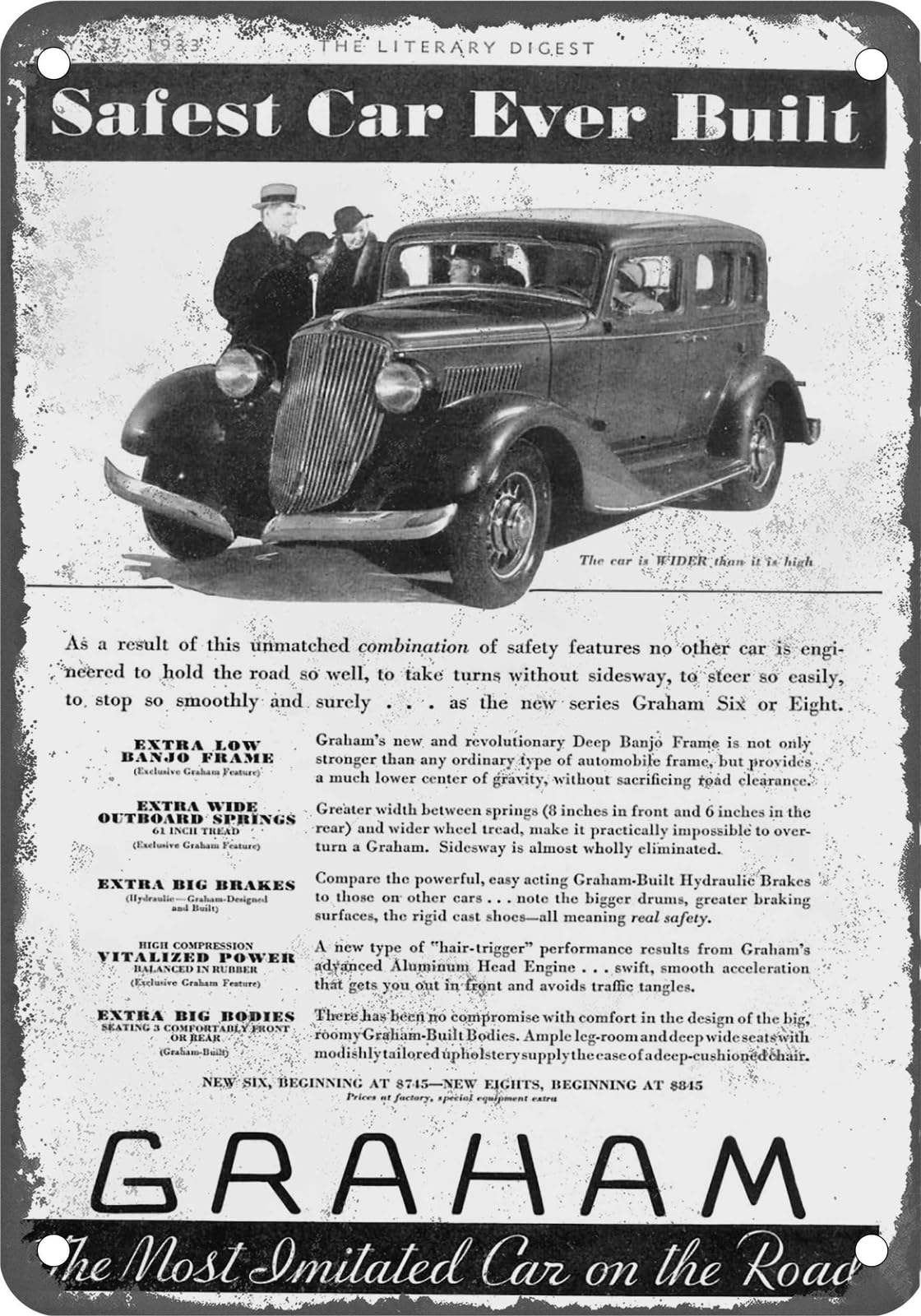Miaomansenstore Metal Sign - 1933 Graham Vintage Ad 02 - Old Retro Rusty Look Home Decor