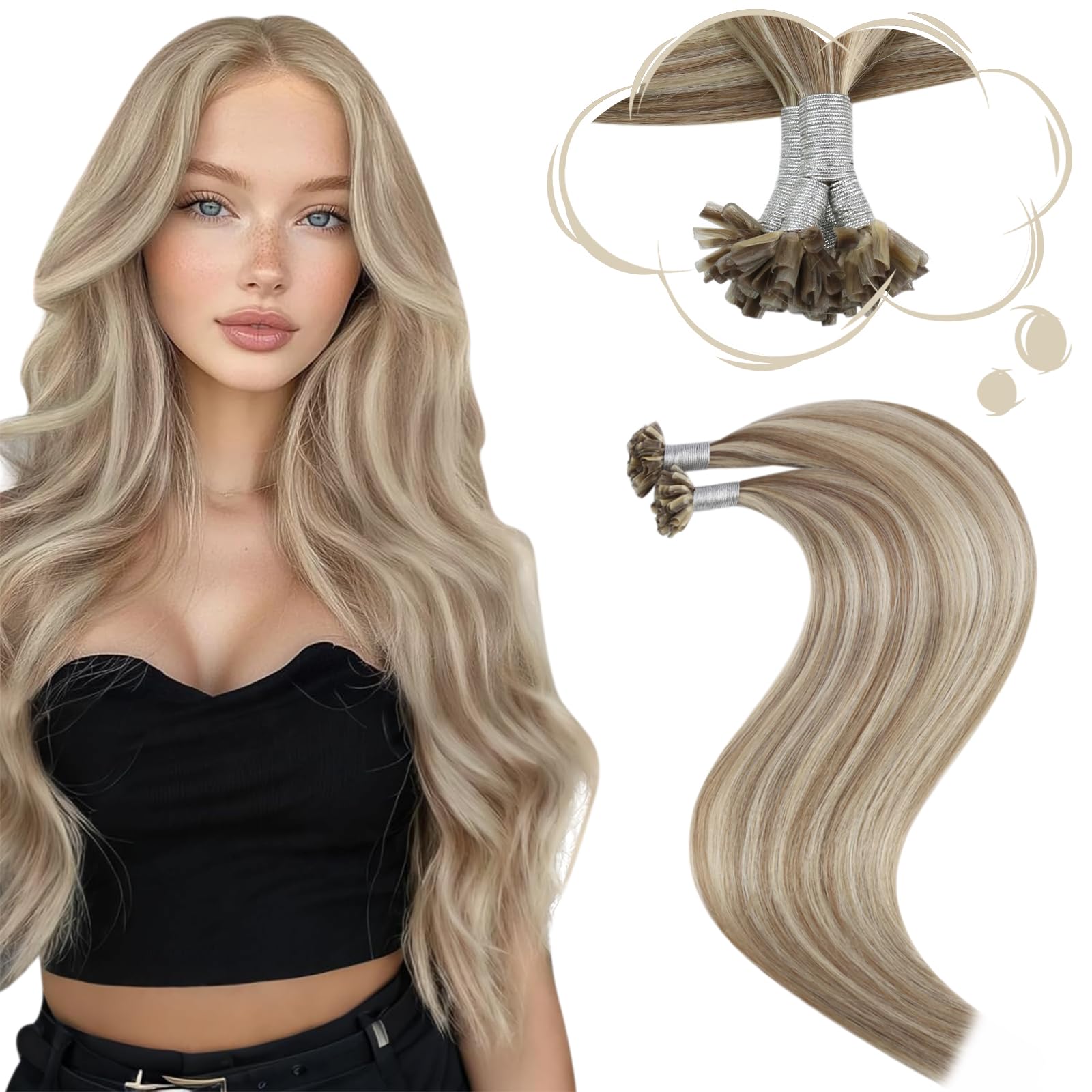 Moresoo Haarverlängerung Echthaar Bondings Extensions Echthaar Bondings