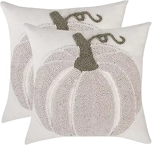 Tosleo Halloween Throw Pillow Covers 18x18 inch Set of 2 Halloween Beige Pumpkin Embroidered Pillow Cases Thanksgiving Home Party Pumpkin Fall Decor Pillowcases Square Cushion Covers