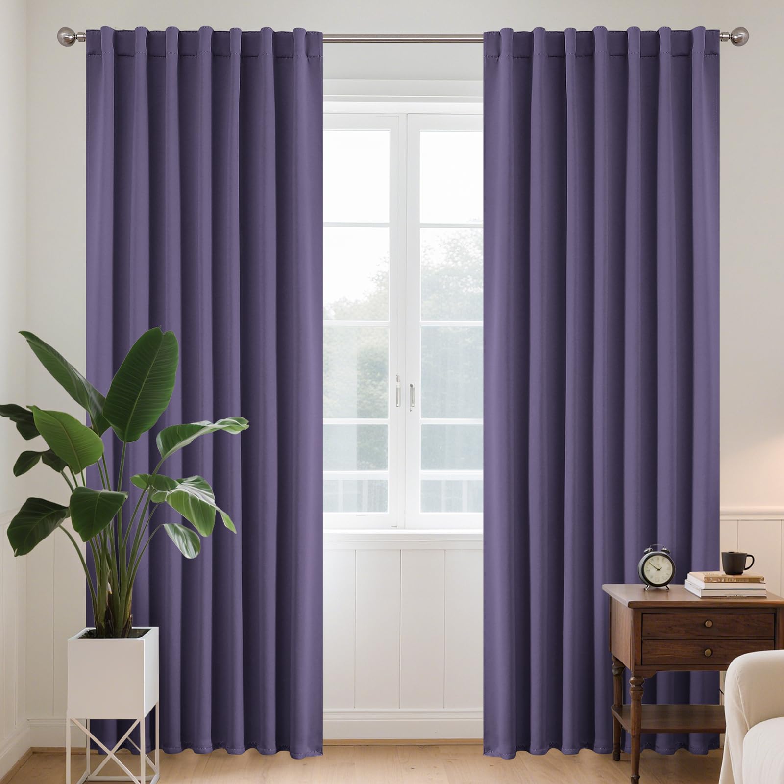 Joydeco Vorhänge mit Verdeckten Schlaufen 2er Set,H 225 x B 140 Helllila Lange Vorhang Thermo Verdunkelung Stangendurchzug Gardinen Blackout Blickdicht Curtains Schlafzimmer Wohnzimmer Modern