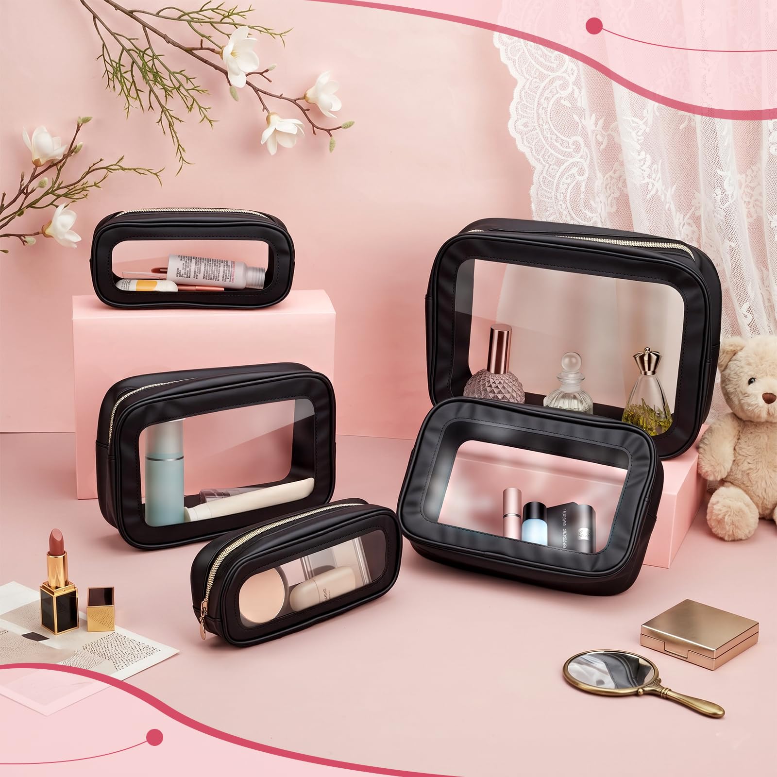 9 bolsas de cosméticos transparentes con cremallera, 3 tamaños, PVC, bolsa de aseo, resistente al agua, portátil, estuche organizador, bolsa para bodas, regalos de novia, viajes, aeropuerto