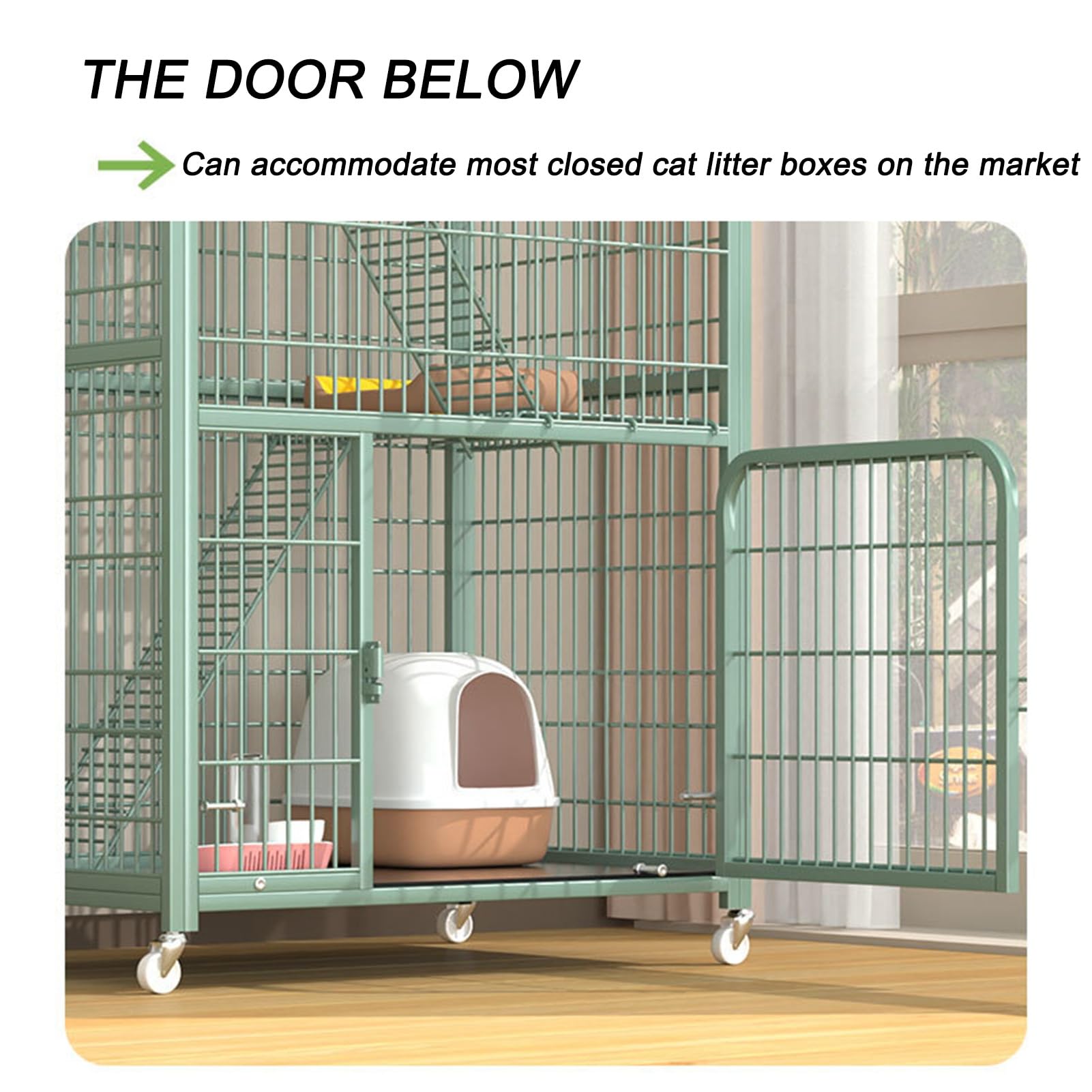 HARELA Jaula para Gatos, Parque de Metal para Gatos, Jaula para Gatos Grande Exterior/Interior, Perrera para 1-3 Gatos, Hurón, Conejo, Camping,Verde(70 * 55 * 112cm)