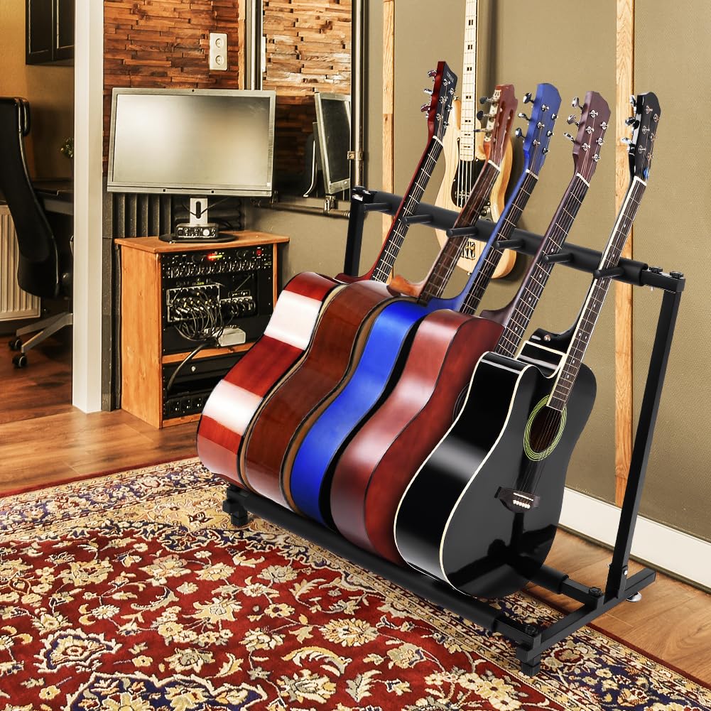 Stand Guitare Support Stands avec 5 emplacements Support de guitare Support de présentoir de guitare Support de pied pour Guitares pour Acoustique, Basse, Guitare électrique
