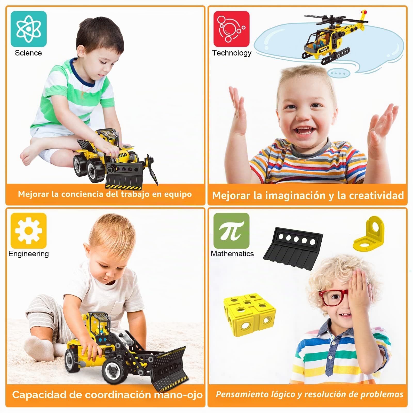 HOMETTER Juguete de construcción para niños de 5, 6, 7, 8+ años, regalo, 6 en 1 juguete de ingeniería, juguete educativo STEM, kit de construcción educativa