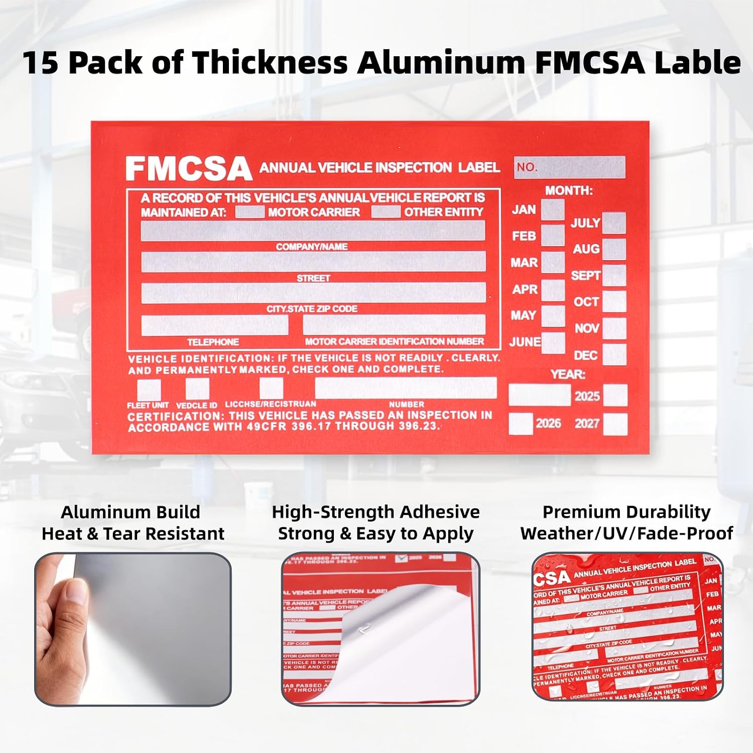 15-Pack Annual Vehicle Inspection Report Form & Red FMCSA Label Aluminum, 3-Ply Carbonless Forms and Hardboard, DOT Compliant image 4
