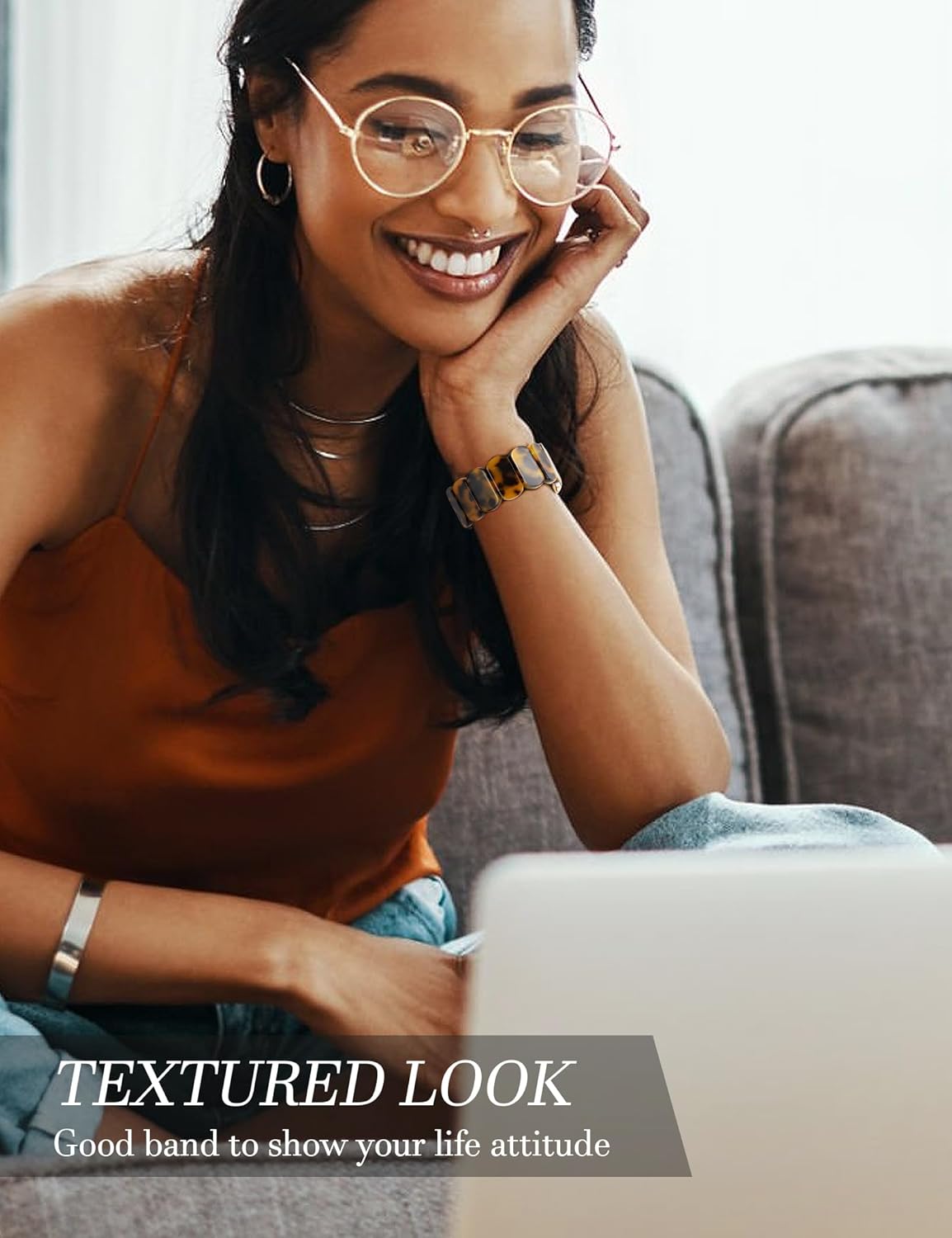 Resin Stretchy Watch Bands Women Compatible with Apple Watch 38mm 40mm 41mm 42mm (S11/10) Tortoise Light Bracelet Beaded Elastic Strap for iWatch Series11/10/9/8/7/6/5/4/3/2/1/SE/Ultra (S) - Image 6