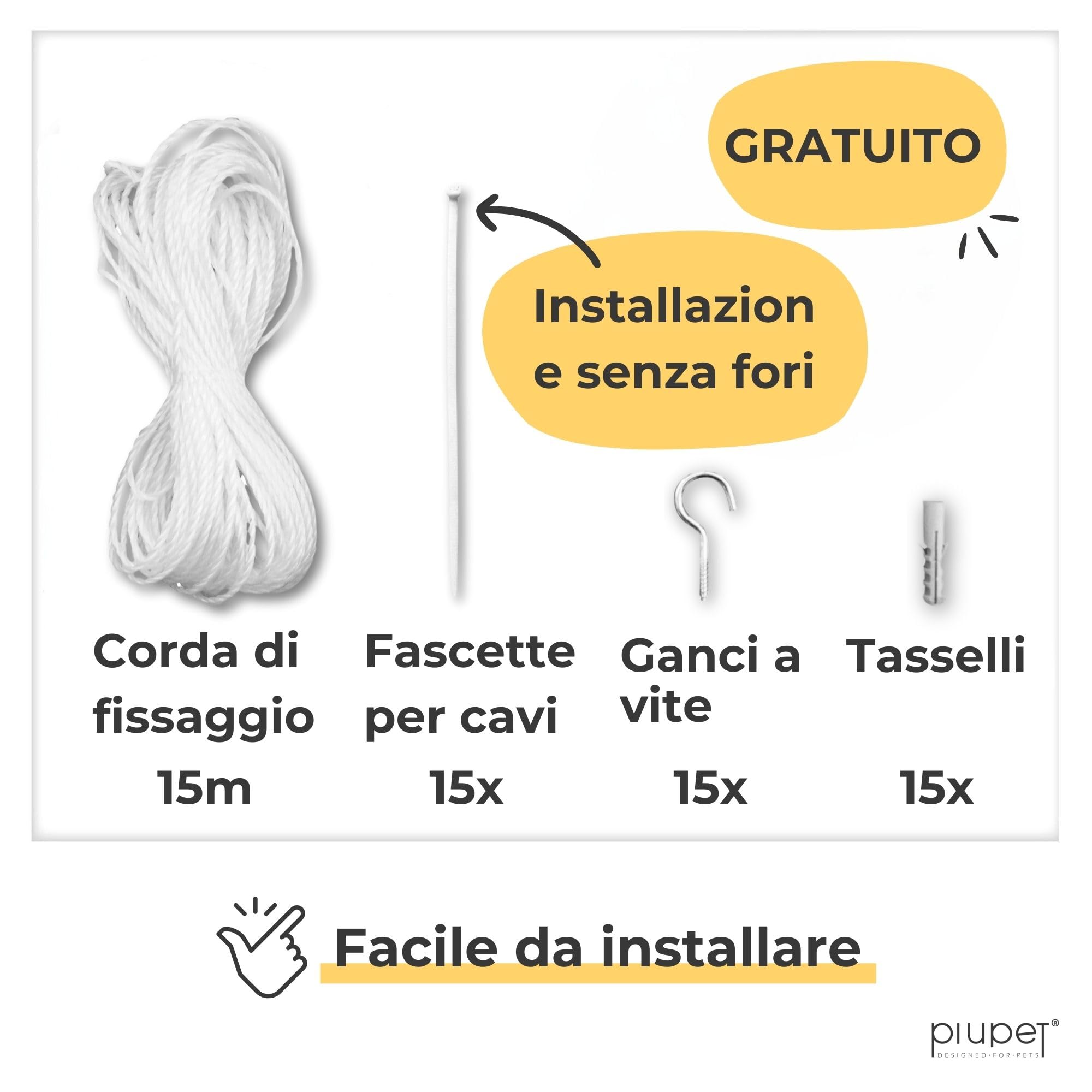 PiuPet® Rete per Gatti I Trasparente I 4x3m I Incl. Corda di Fissaggio I Rete per Gatti Balcone Trasparente I Rete Balcone per Gatti | Rete Protezione Balcone e Finestra per Gatti