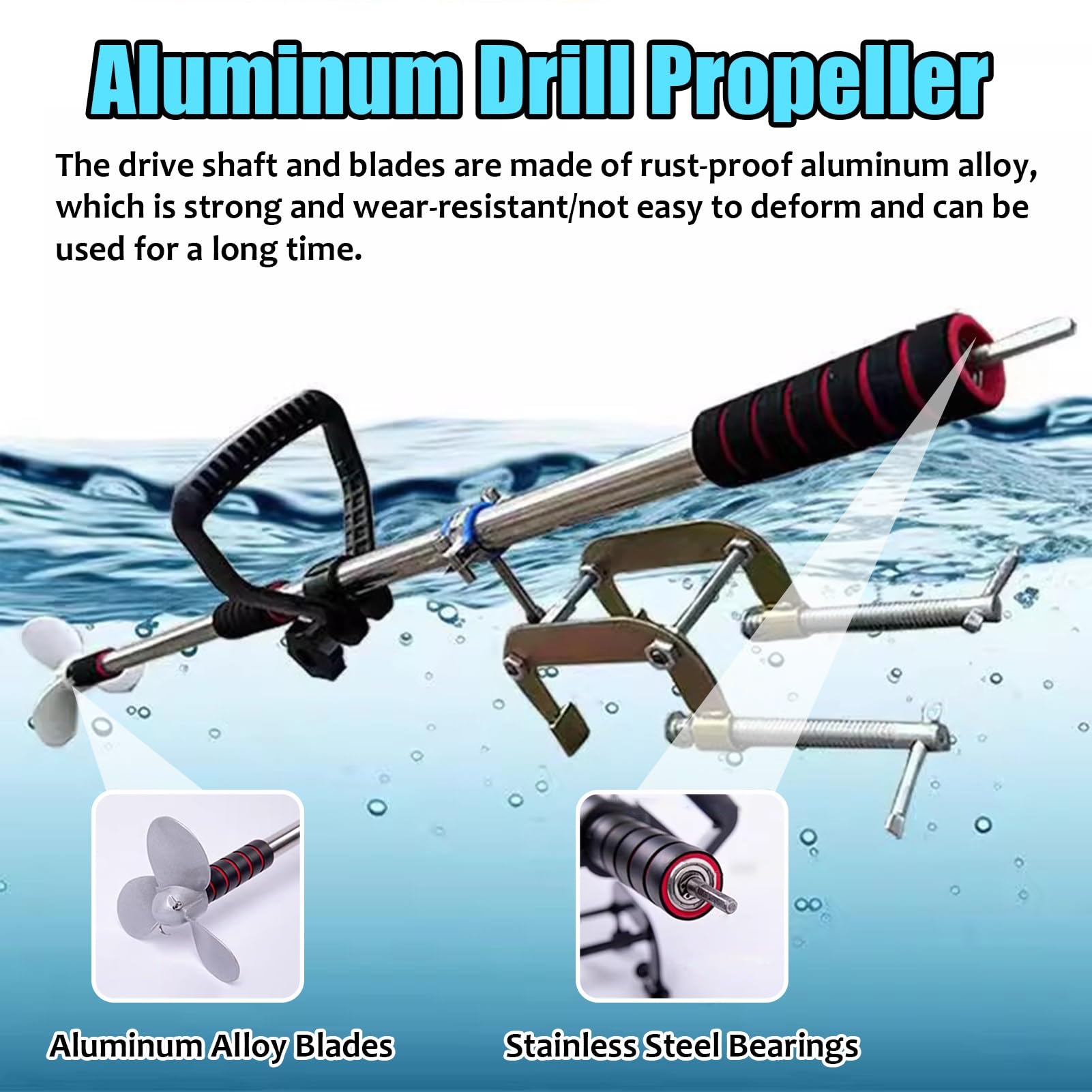 Drill Propeller Handheld Drill Powered Boat Propeller, Portable Emergency Kajak Paddle Trolling Motor Thruster, Cordless Boat Drive Spare Part for Power Drills with Bracket