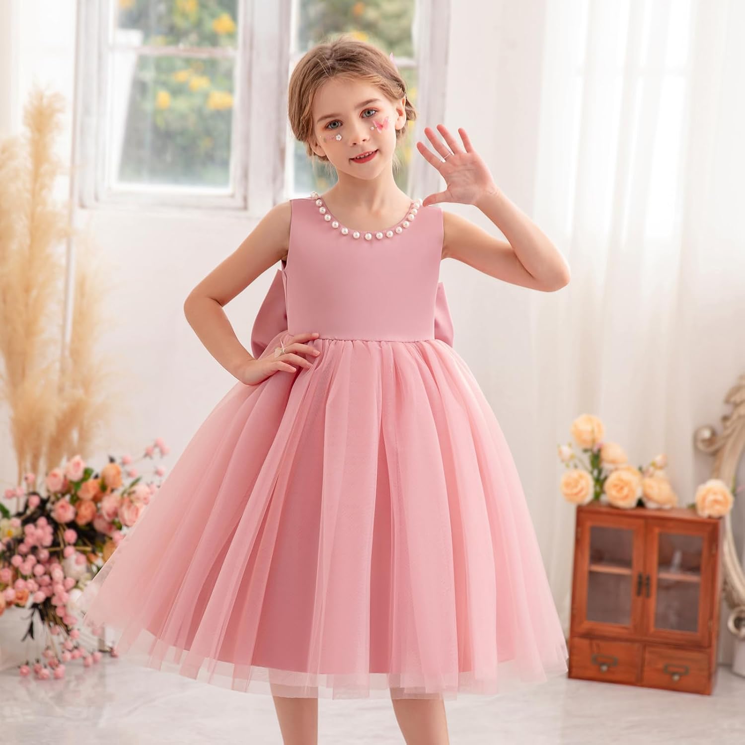 Flower Girl Dress Kids Satin Tulle Wedding Guest Party Birthday Bridesmaid Communion Pageant Prom Ball Gown Maxi - Image 5