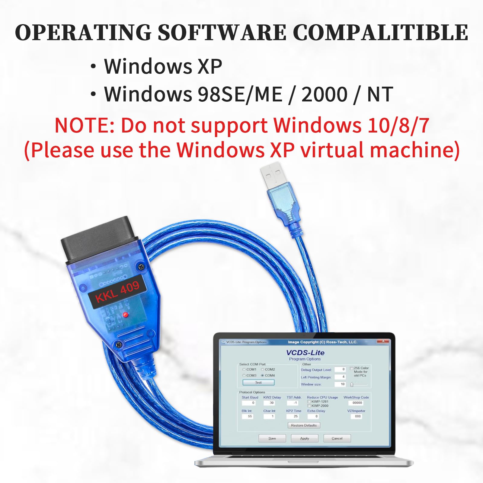 KKL 409.1 cavo USB con Chip originale FTDI FT232RL per V w,Audi,Seat,Volk swagen,Skoda Vehicles dal 1996 oltre,Car ECU Scan Tool OBD2 to USB Cable for V AG-COM Windows XP Diagnostic Software