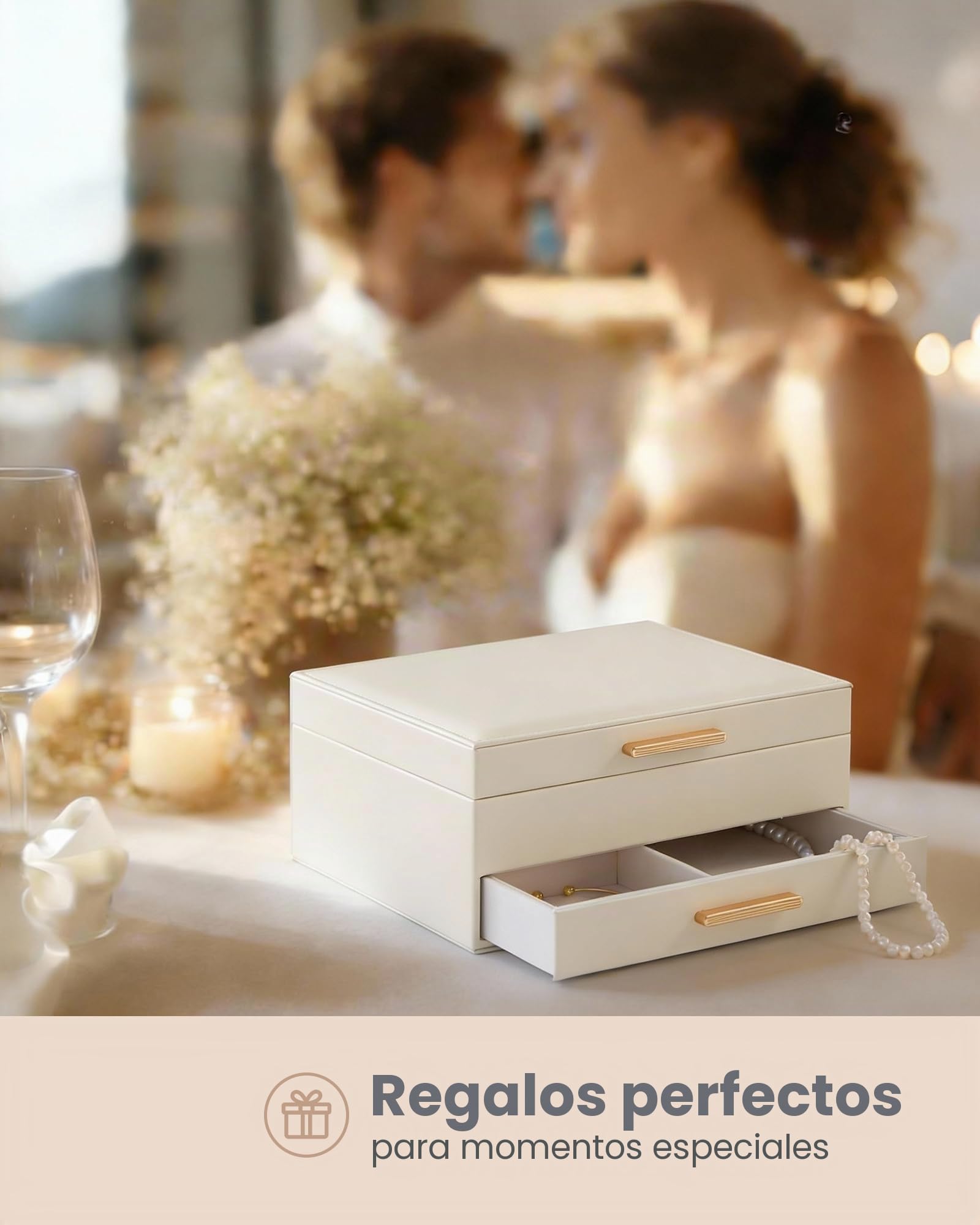 Lolalet Caja para Joyas de Doble Capa, Estuche Joyero Organizador para Joyería Collares Anillos Aretes Pulseras Relojes Regalo Ideal para Mujer -Blanco