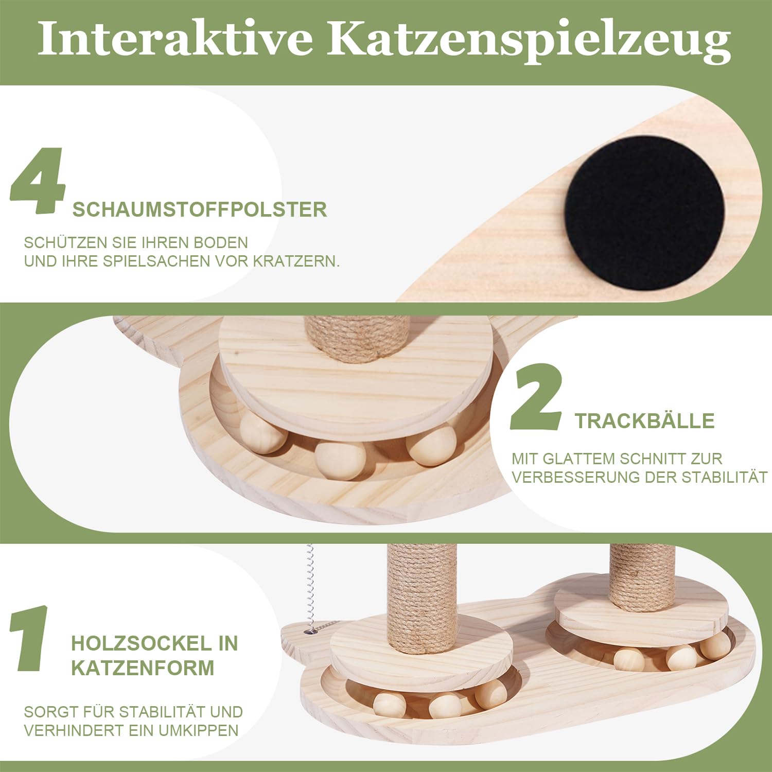 Kratzsäulen Katzen Interaktives Katzenspielzeug Aus Holz Spielzeug Katzenbaum mit Federn und Sitzstange für Kleine und Mittlere Erwachsene Katzen