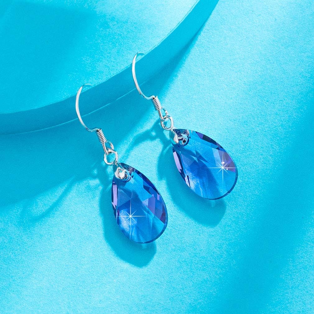 Teardrop Austrian Crystal Drop Dangle Earrings for Women 925 Sterling Silver Hook Hypoallergenic Jewelry - Image 5