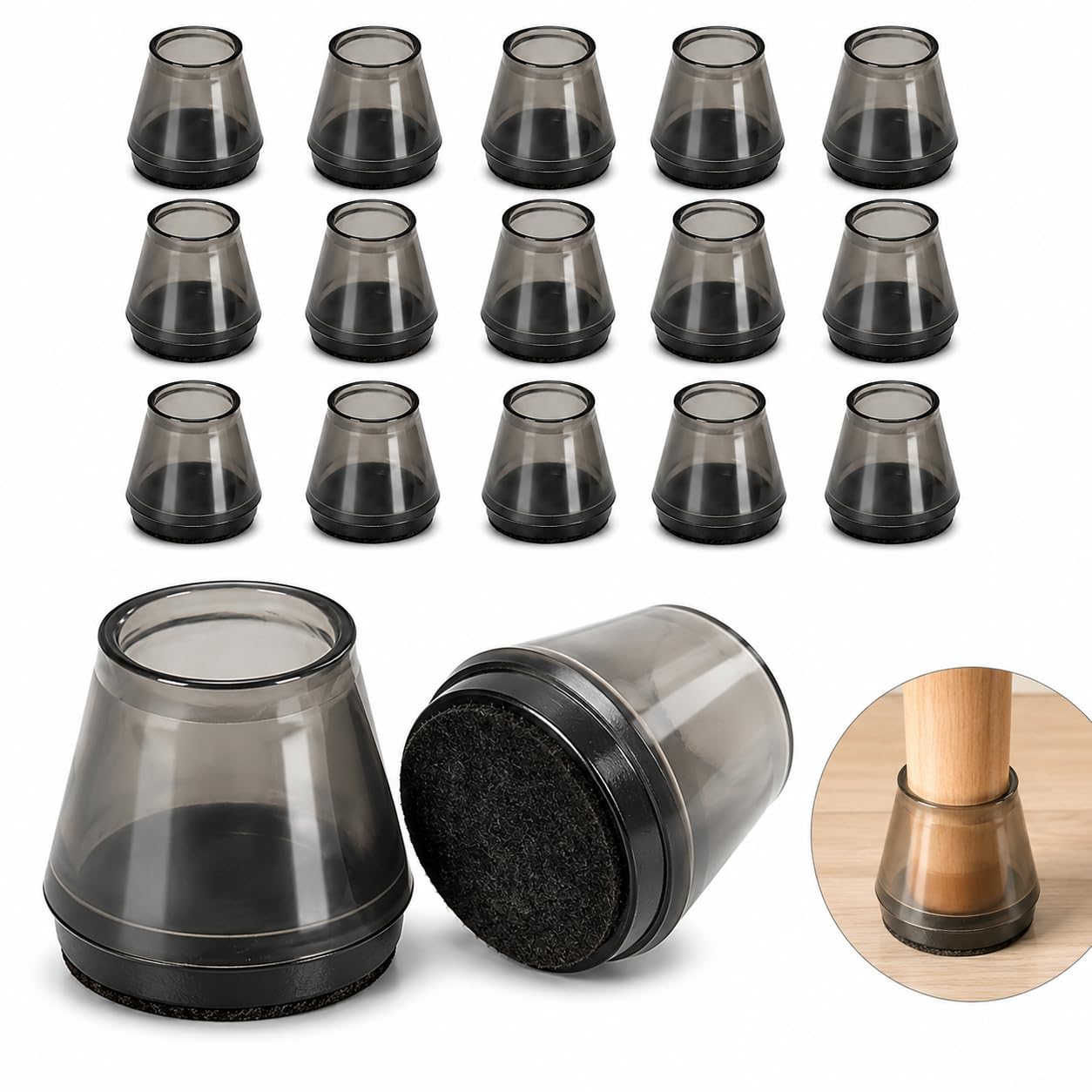 Chair Leg Floor Protectors 16 Pack Silicone, Felt Bottom Anti Scratch